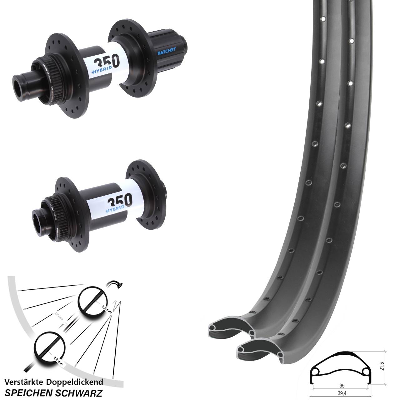 Disc Laufradsatz 15x110 12x148 27,5 Zoll Ambrosio E35 DT Swiss 350 Hybrid 8-11 fach HG