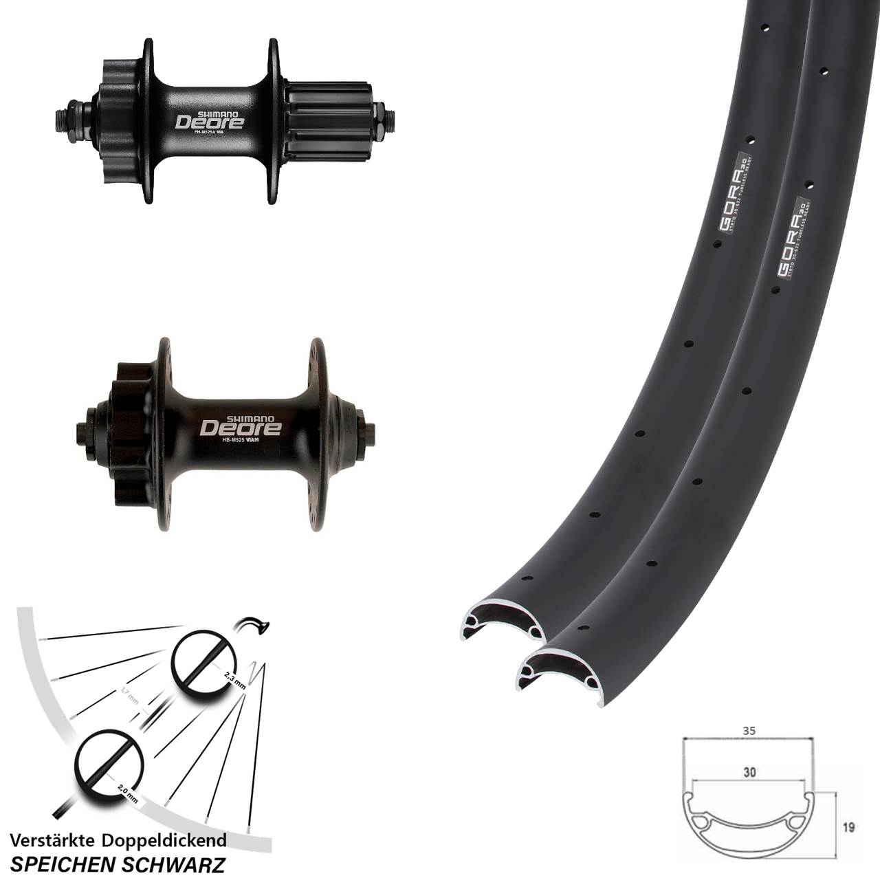 Disc Laufrad-Satz 650B Gora 30 Shimano Deore HB-M525 FH-M525 8-11 fach QR