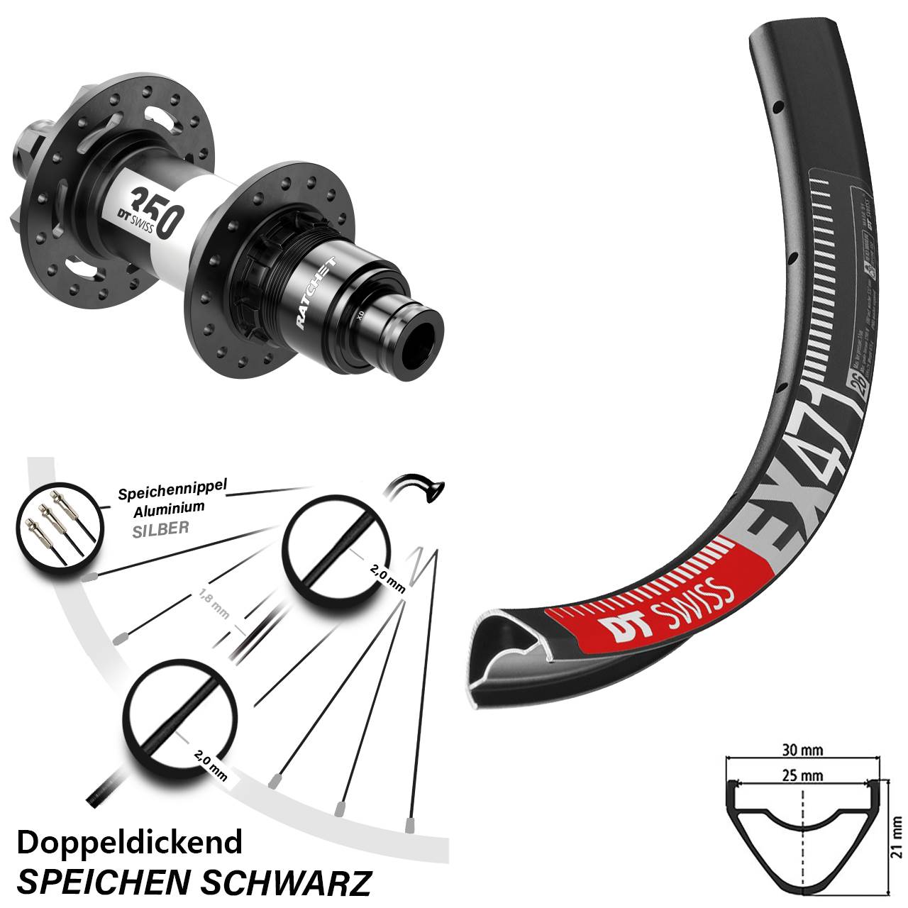 27,5 Zoll DT Swiss EX 471 Hinterrad 350 6-Loch XD 12x148