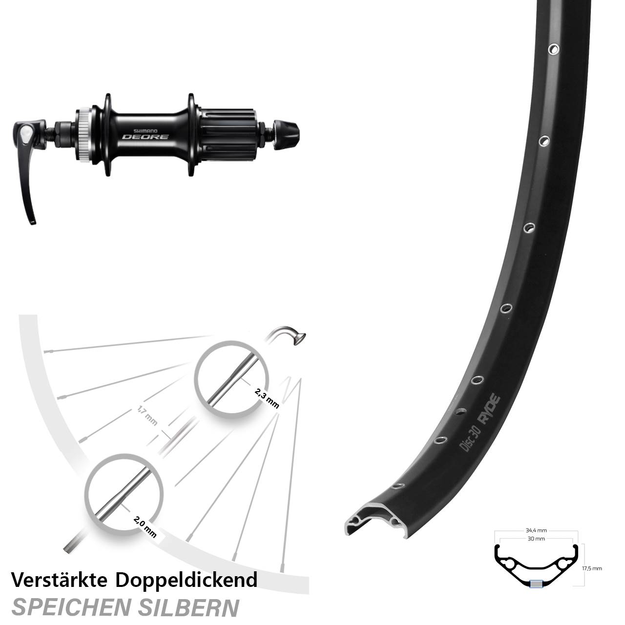 Hinterrad Centerlock 29 Zoll Ryde Disc 30 Shimano FH-M6000 8-11 fach QR