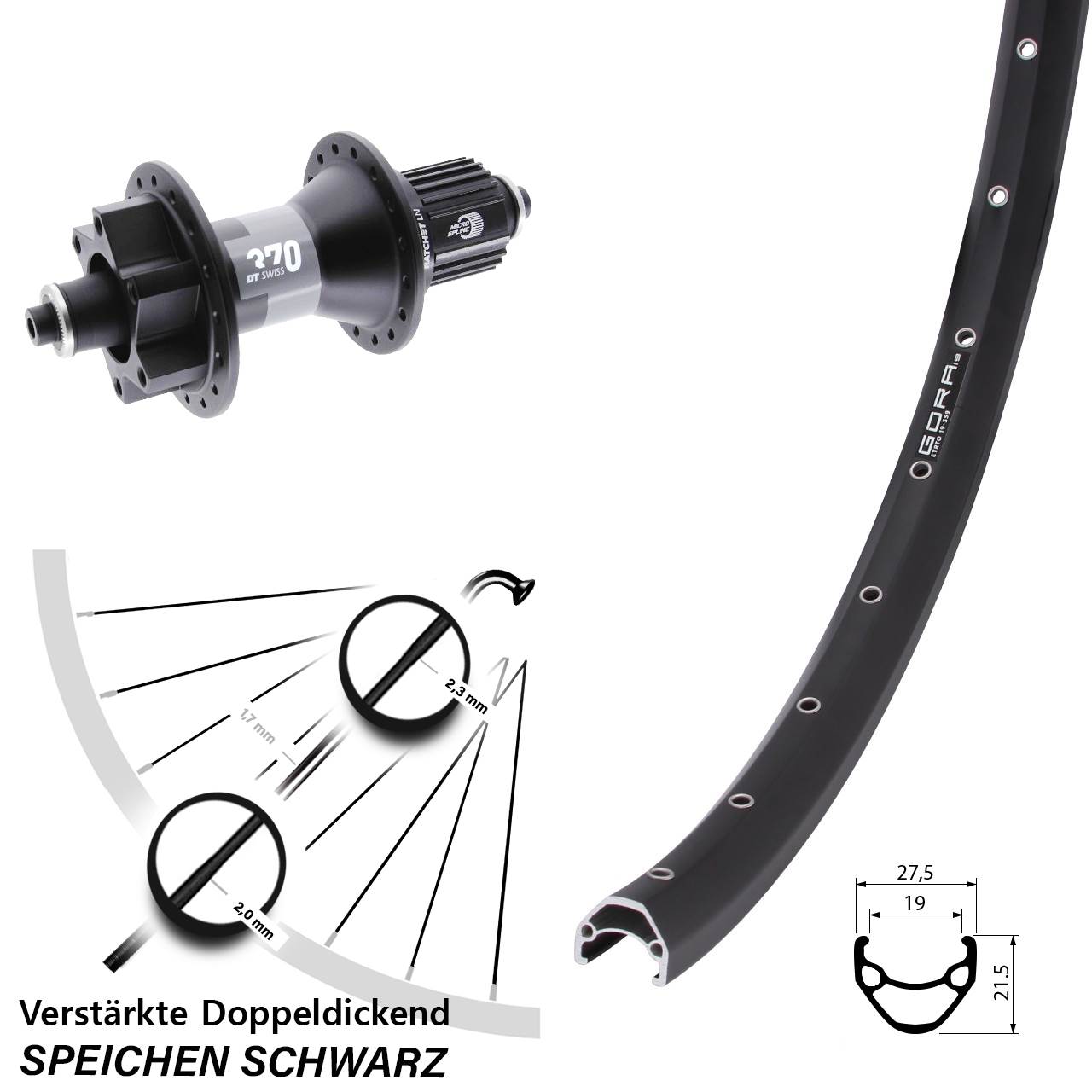 Disc Hinterrad für Schnellspanner 26 Zoll Gora 19 DT Swiss 370 Ratchet LN Micro Spline