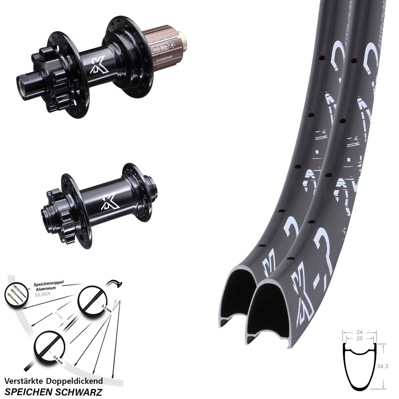 6-Loch Laufradsatz 12x100/142 29 Zoll KX-MR Road Shimano Anti-Bite 8-12 fach HG