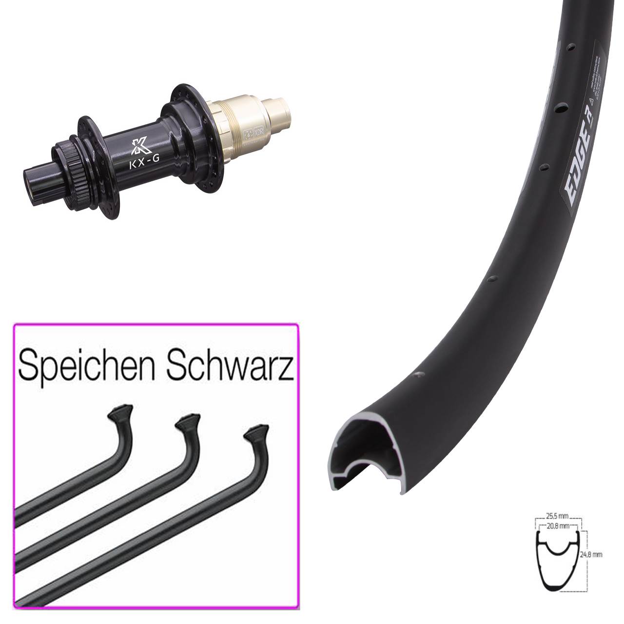 28 Zoll Ryde Edge R25 Offset KX-G Hinterrad Centerlock 12x142 XDR 11-12 fach
