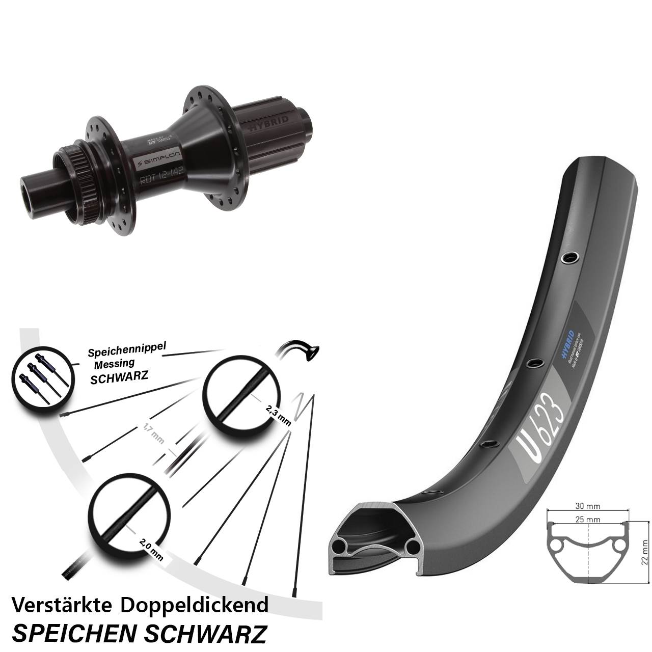 DT Swiss U623-370 Hybrid 29 Zoll Centerlock Hinterrad 12x142 8-11 fach