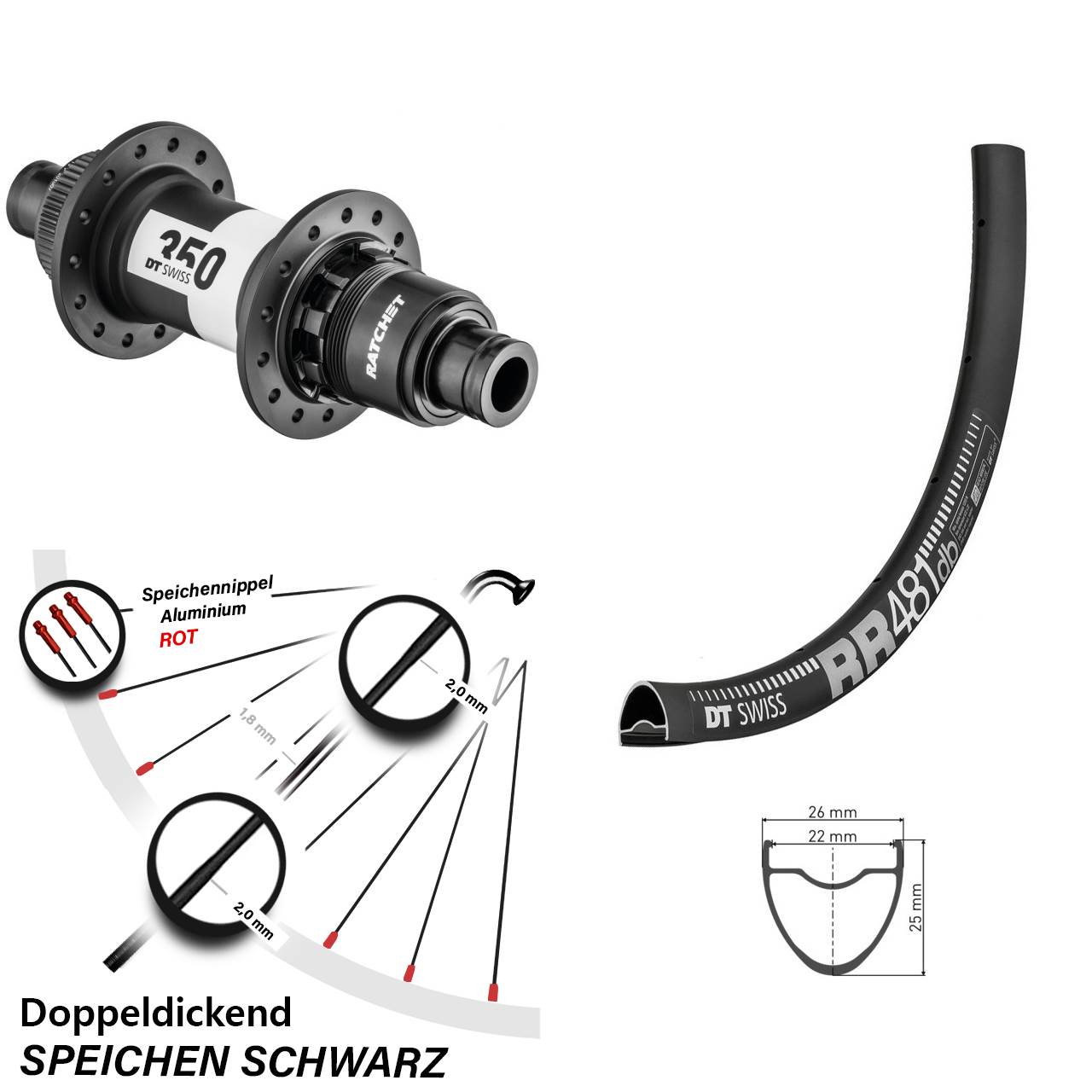 28 Zoll DT Swiss RR 481-350 Disc Laufrad 12x142 XD 11-12 fach