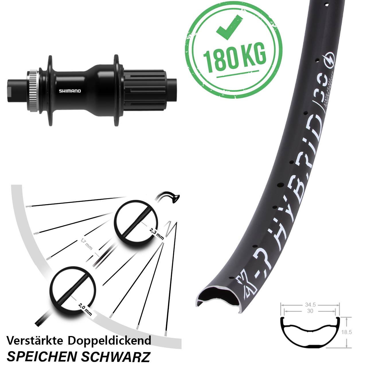 KX-R Hybrid 30 Shimano FH-TC500-B 29 Zoll Centerlock Hinterrad 12x148 Boost 8-11 fach HG