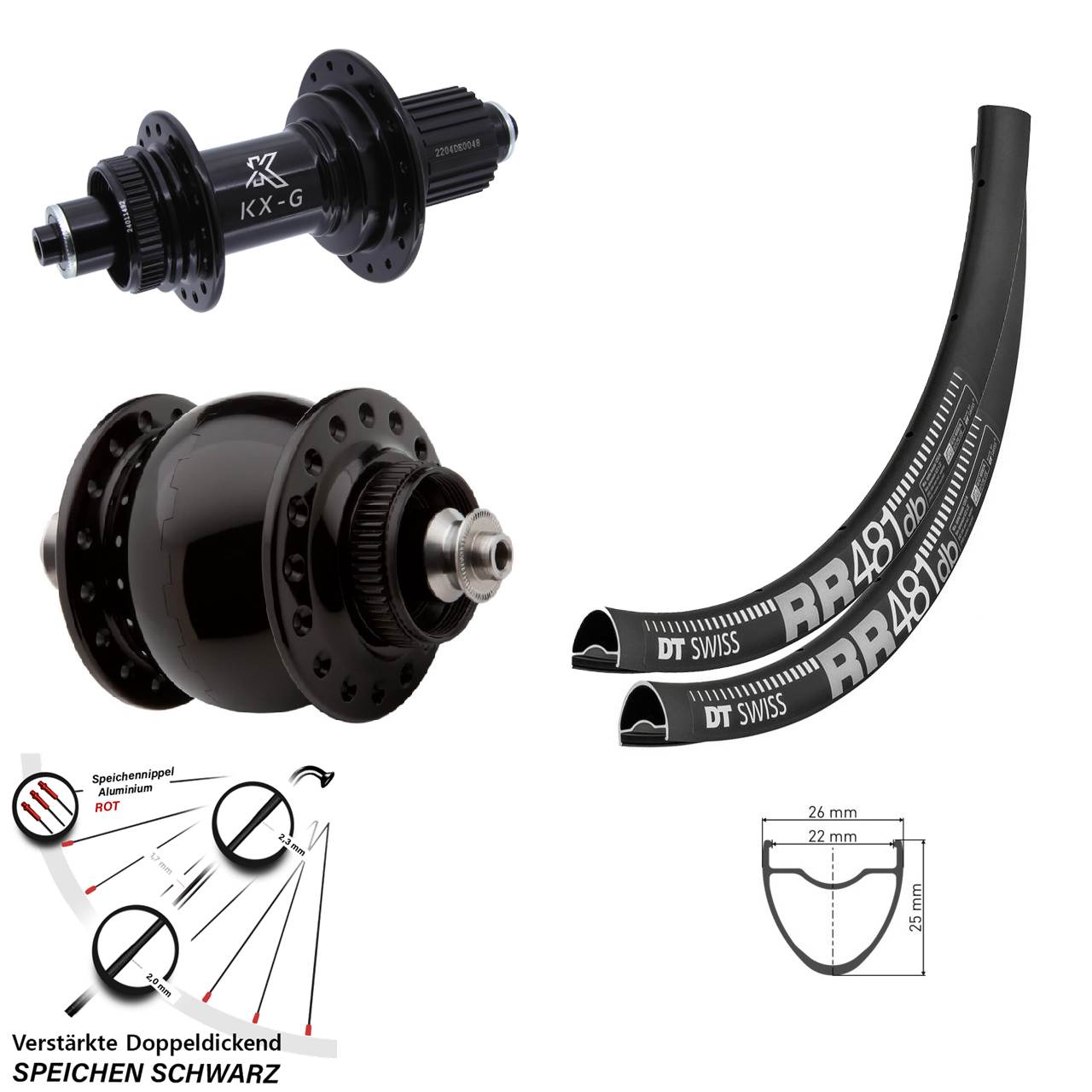 28 Zoll DT Swiss RR481 KX-GS verstärkt SONdelux Disc Laufrad-Satz QR Micro Spline