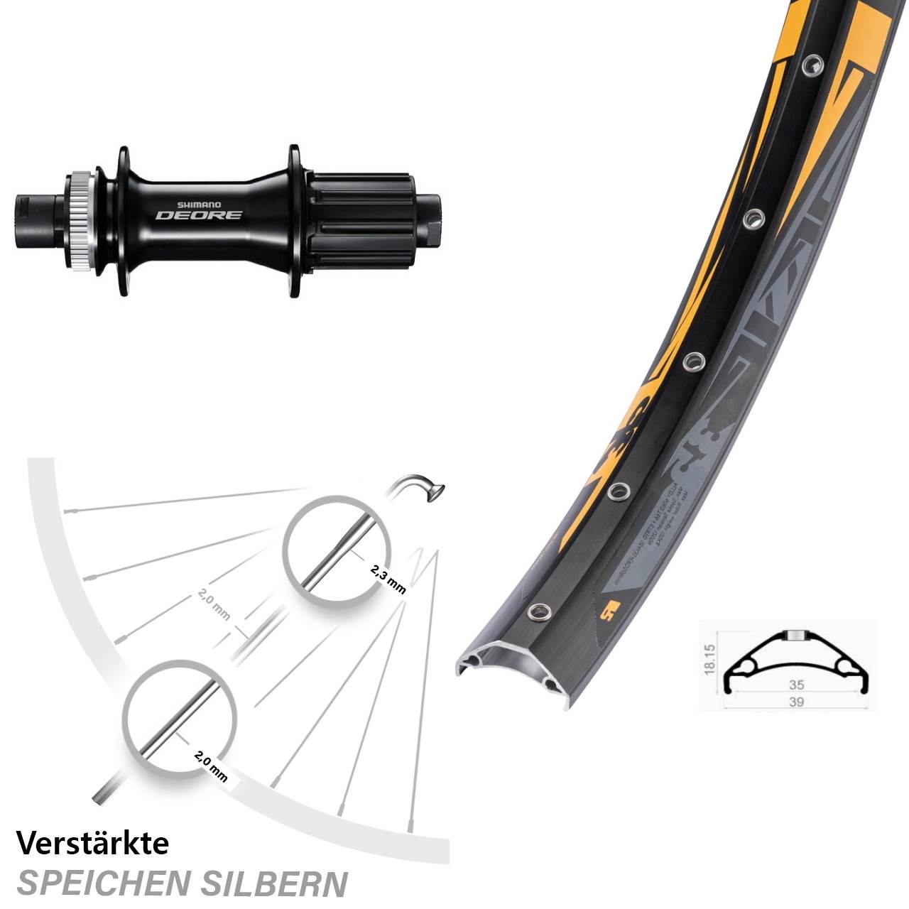 Boost Disc Laufrad 12x148 27,5 Zoll Rodi TRYP 35 Shimano Deore 8-11 fach HG