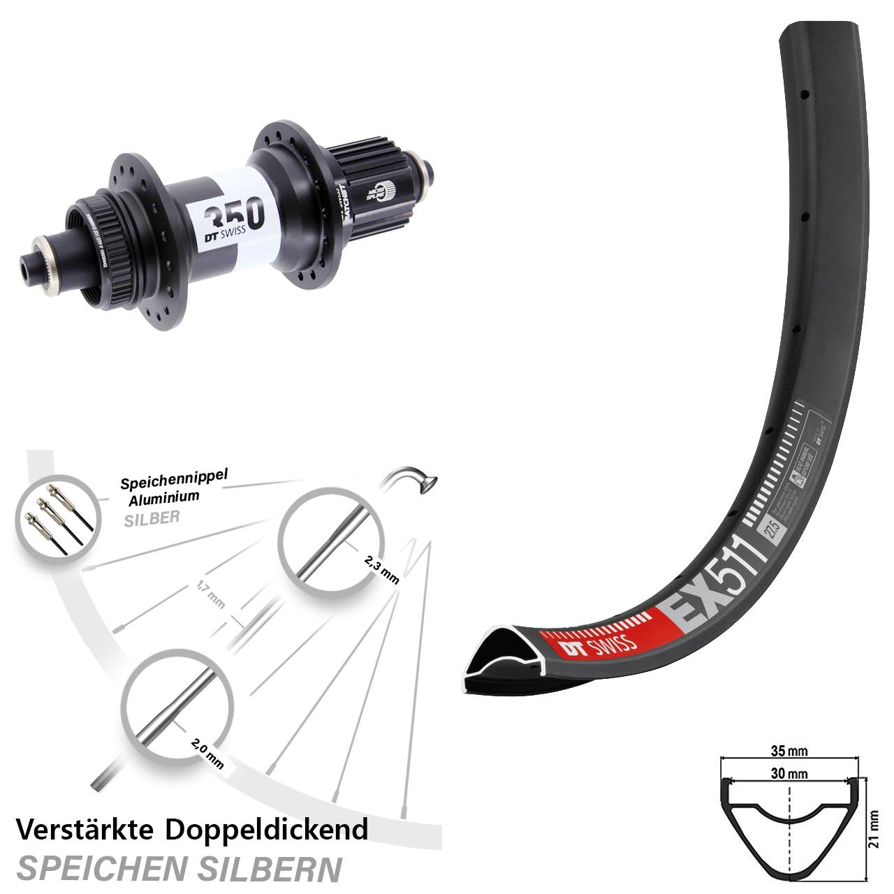 DT Swiss EX 511-350 Ratchet 36 29 Zoll Hinterrad QR Micro Spline