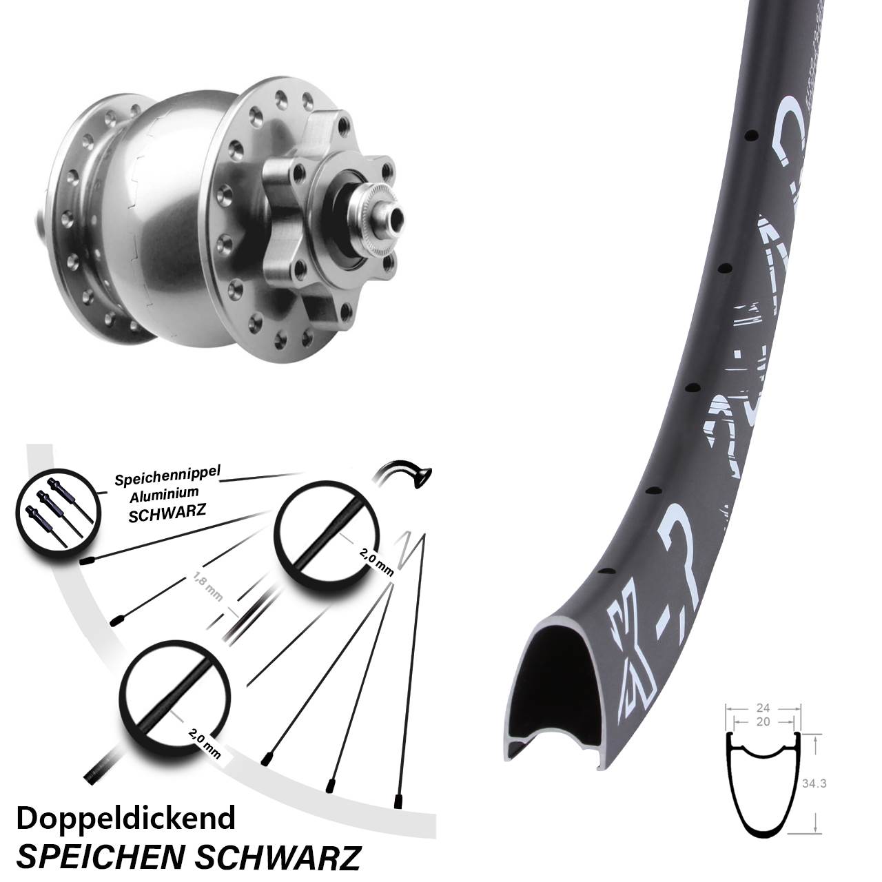 Nabendynamovorderrad 6-Loch SON 28 Zoll KX-R Road für Schnellspanner