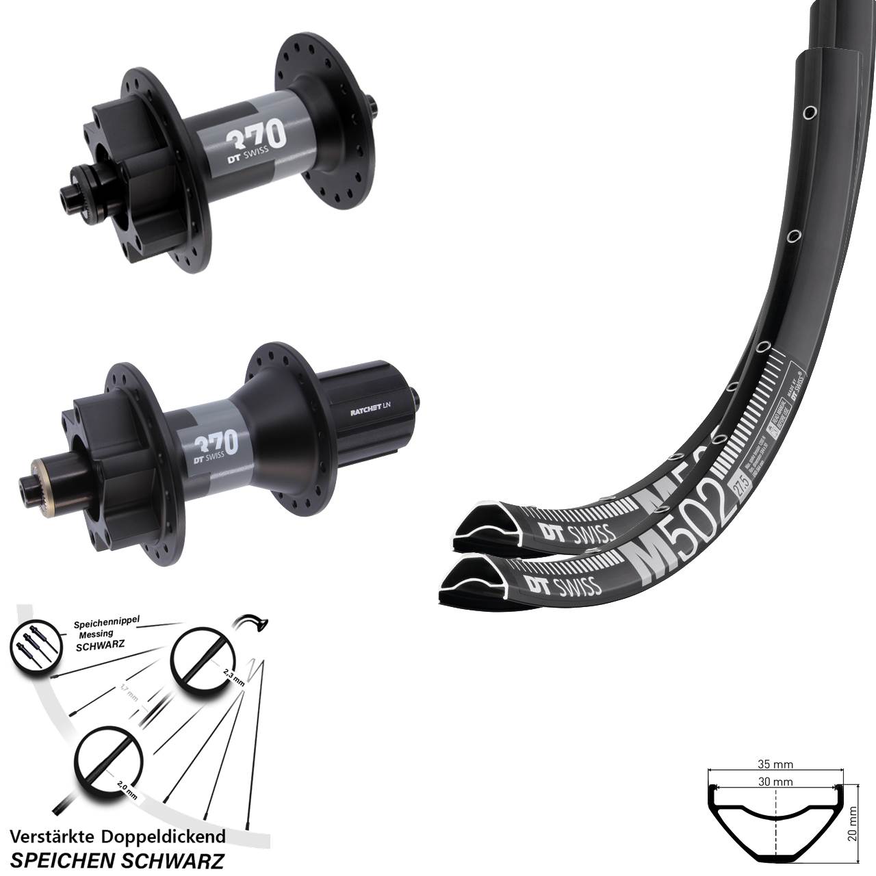 Laufradsatz 6-Loch 29 Zoll DT Swiss M502-370 8-11 fach für Schnellspanner