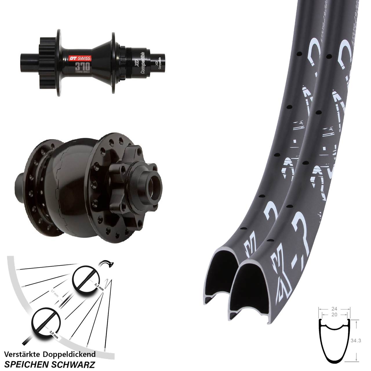 KX-R Road DT Swiss 370 SON 28 Zoll 6-Loch Laufradsatz 15x100 12x142 XD 11-12 fach