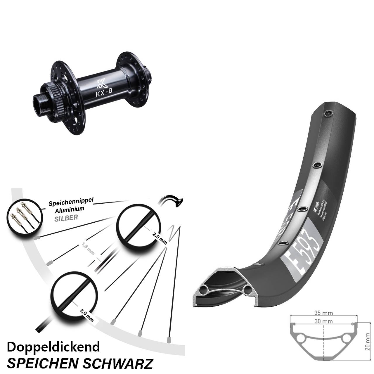 DT Swiss E593 KX-B 29 Zoll Centerlock Vorderrad 15x110 Boost