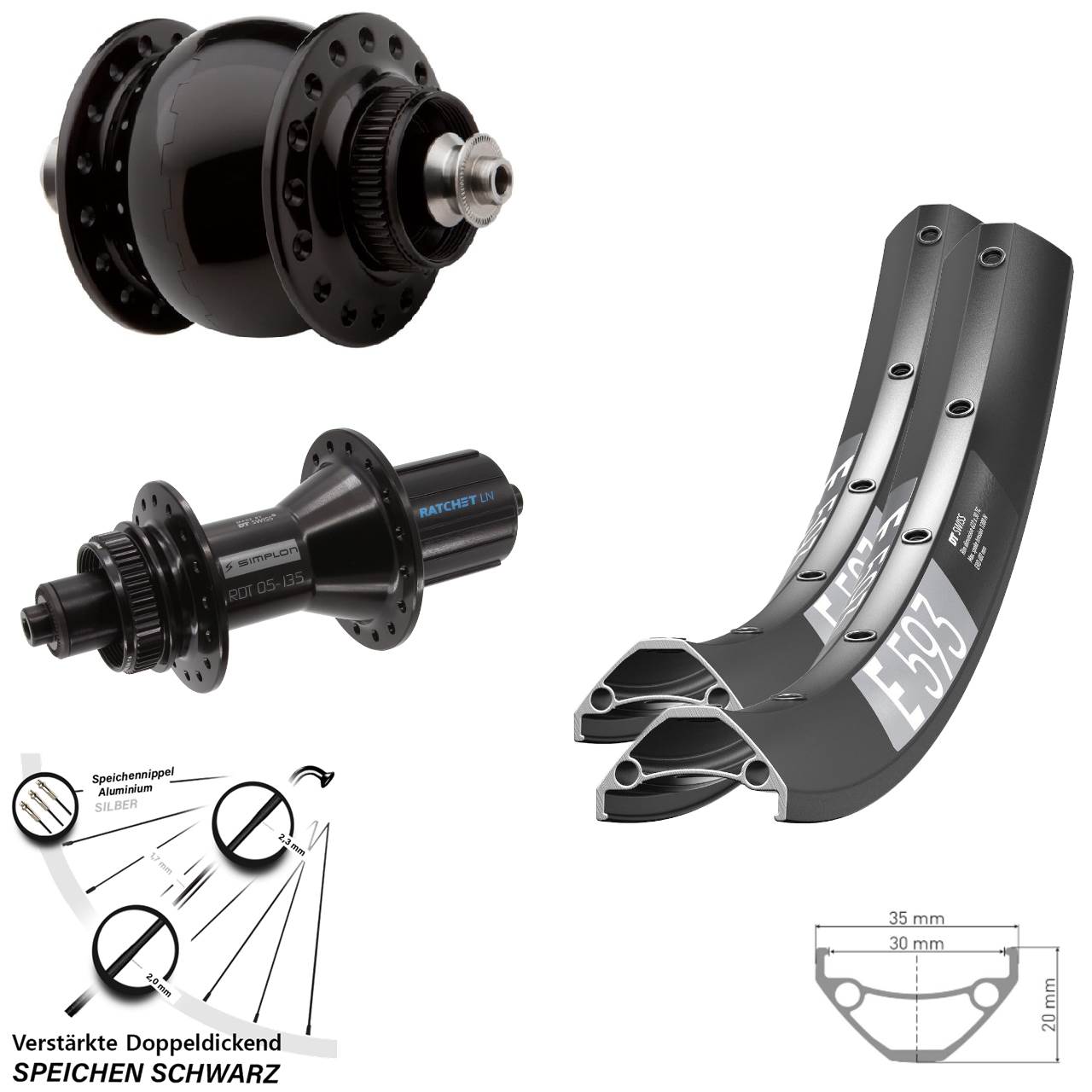 Disc Laufradsatz 29 Zoll DT Swiss E 593-370 Hybrid SONdelux 8-11 fach QR