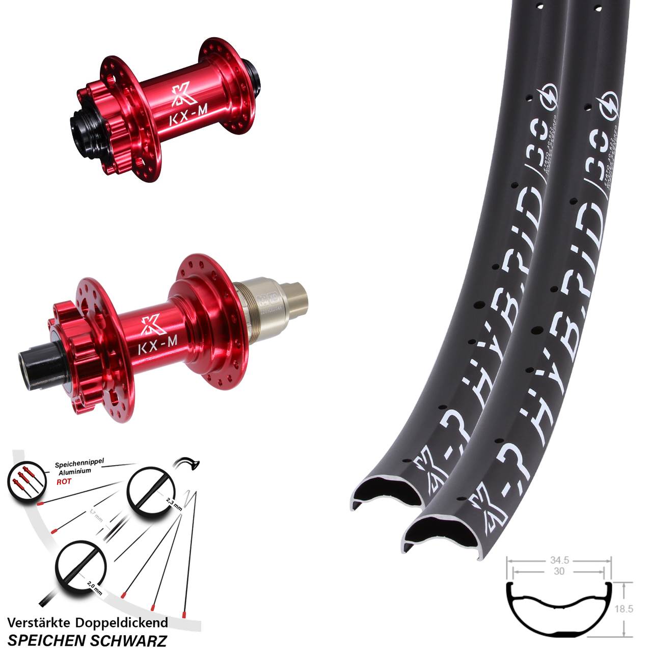 Disc Laufradsatz 29 Zoll KX-MR Hybrid 30 rot SRAM XD 15x100 12x142