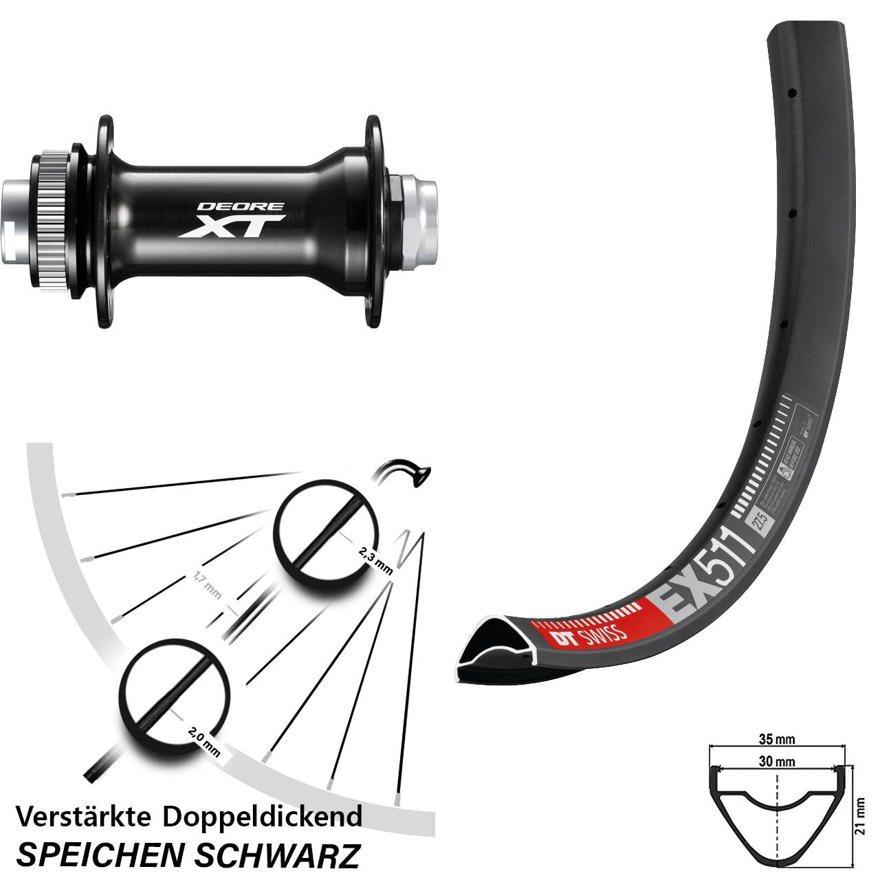 DT Swiss EX 511 Shimano Deore XT HB-M8010-B 27,5 Zoll Disc Vorderrad 15x110 Boost