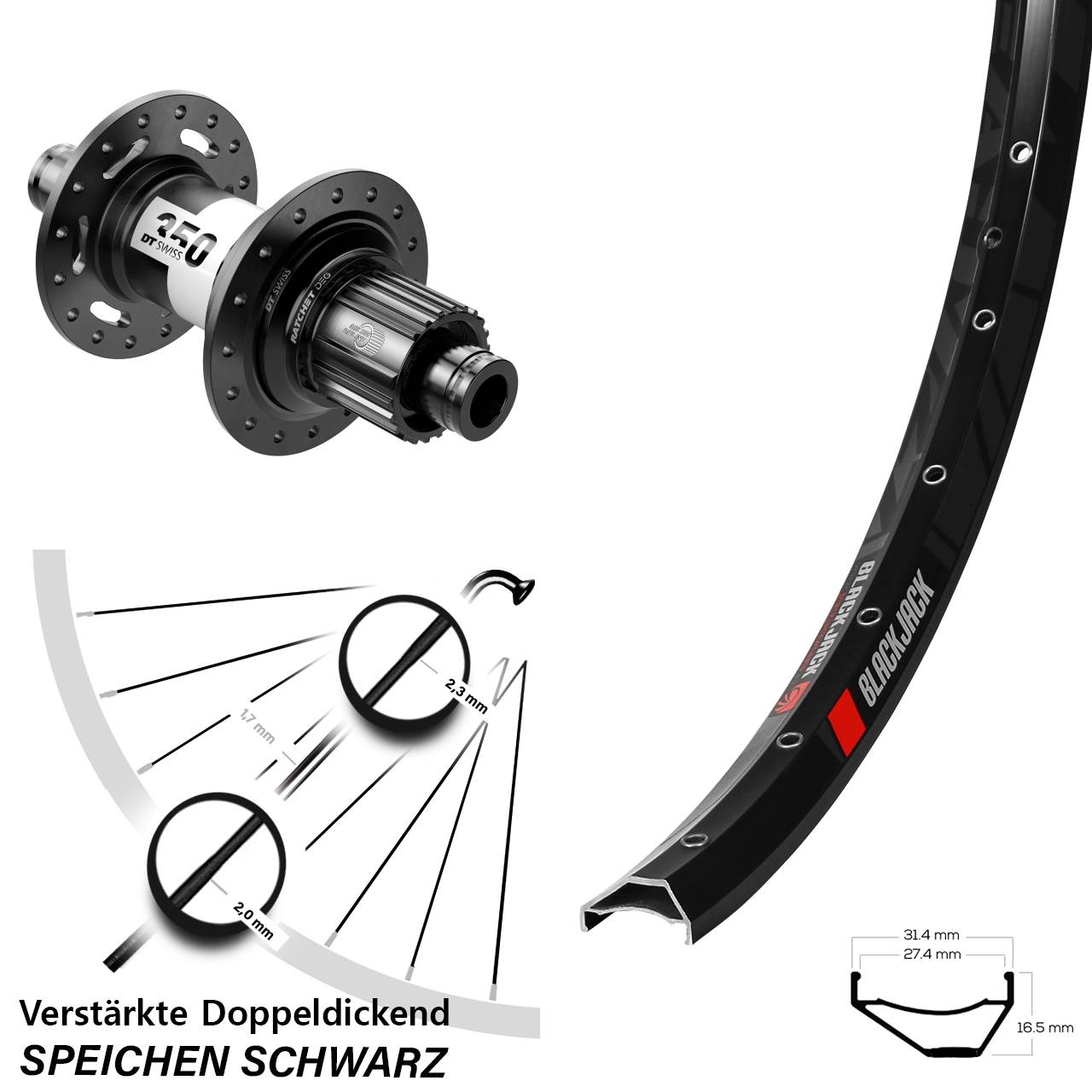 Hinterrad Centerlock 27,5 Zoll Rodi Ready 27 DT Swiss 350 DEG 72 Micro Spline 12x148