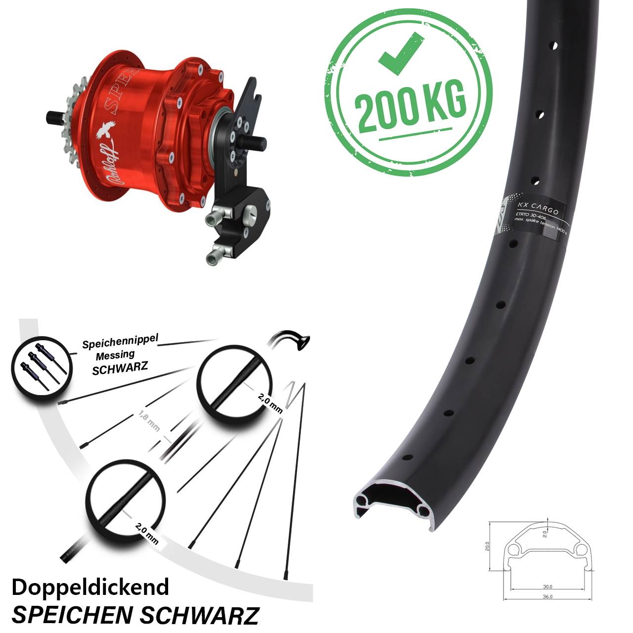 Hinterrad 29 Zoll KX Cargo TR Rohloff Speedhub 500/14 TS DB OEM2 Tandem rot