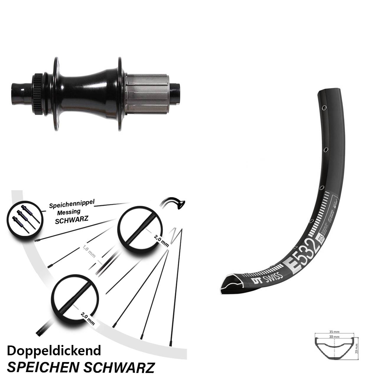 29 Zoll DT Swiss E532 Formula CL-142S Disc Laufrad 12x142 8-11 fach HG