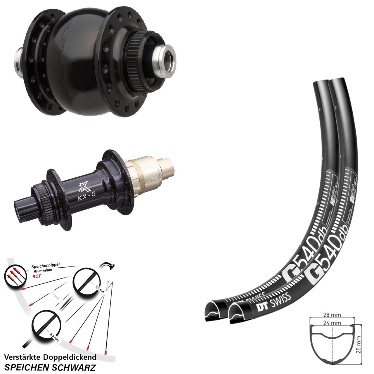 Centerlock Laufradsatz 12x100/142 650B DT Swiss G540 KX-G SON 28 XDR 11-12 fach