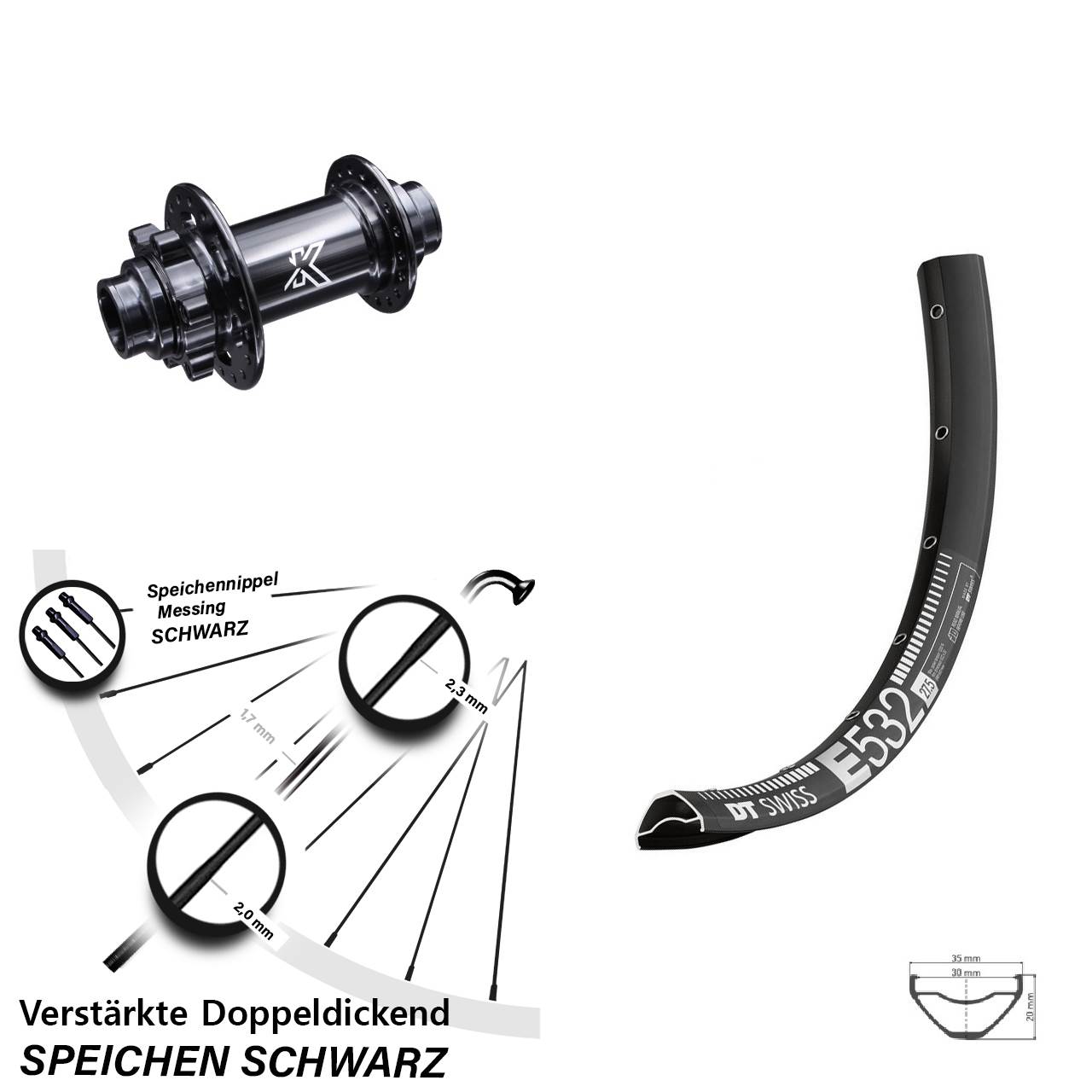 Disc Vorderrad 27,5 Zoll DT Swiss E532 KX-M Steckachse 20x110 (DH alt)
