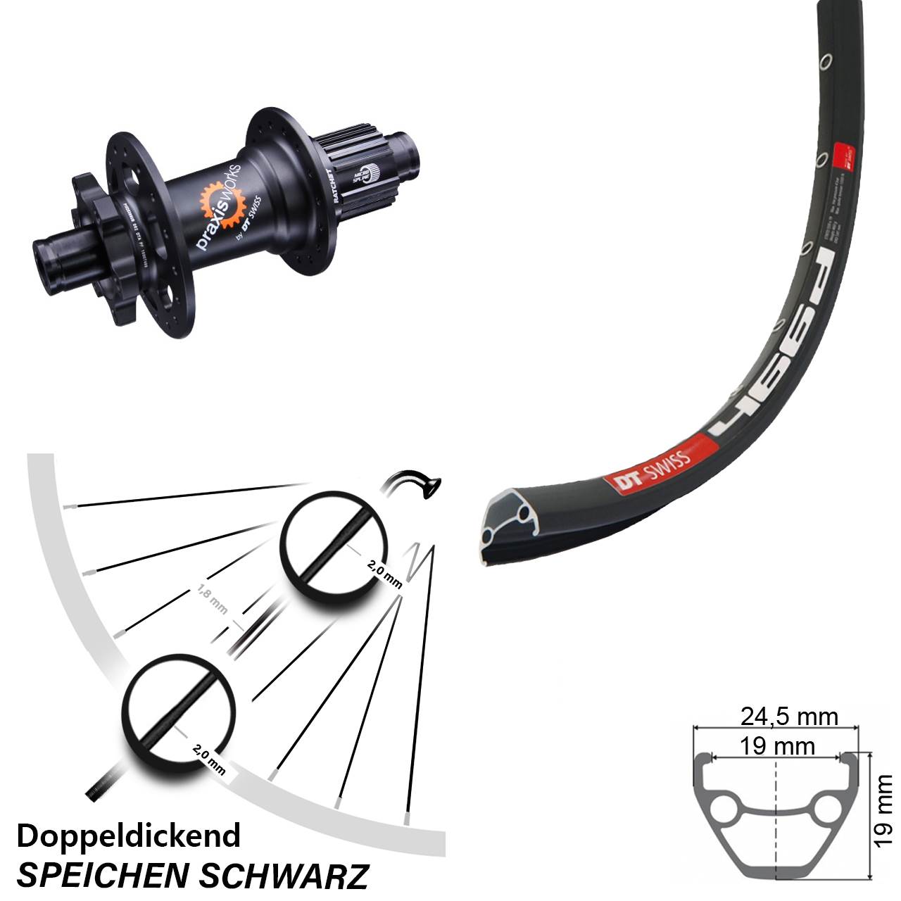 DT Swiss 466-350 28 Zoll 6-Loch Hinterrad 12x142 Micro Spline