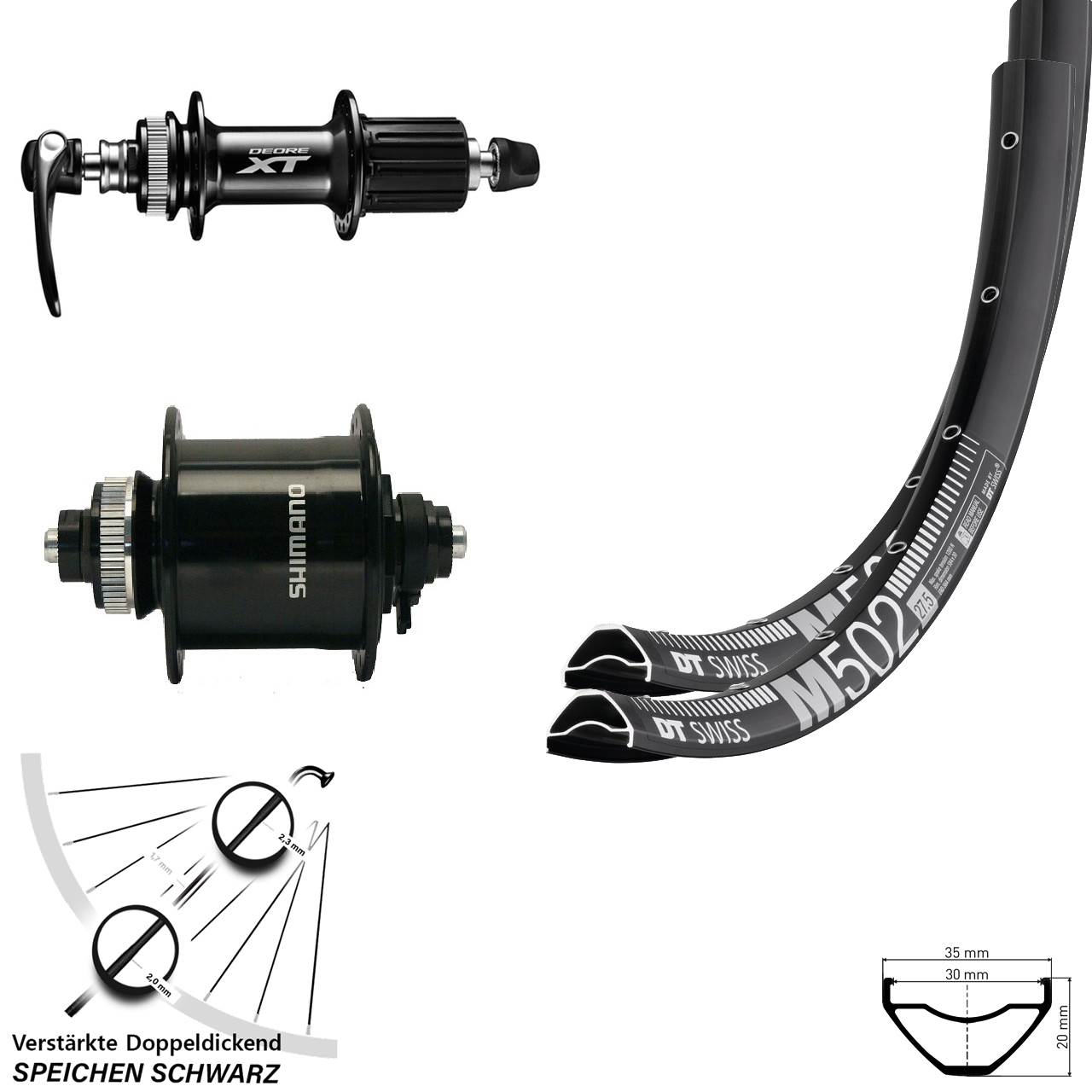 DT Swiss M502 Shimano DH-UR700 Shimano FH-M8000 27,5 Zoll Disc Laufrad-Satz QR 8-11 fach