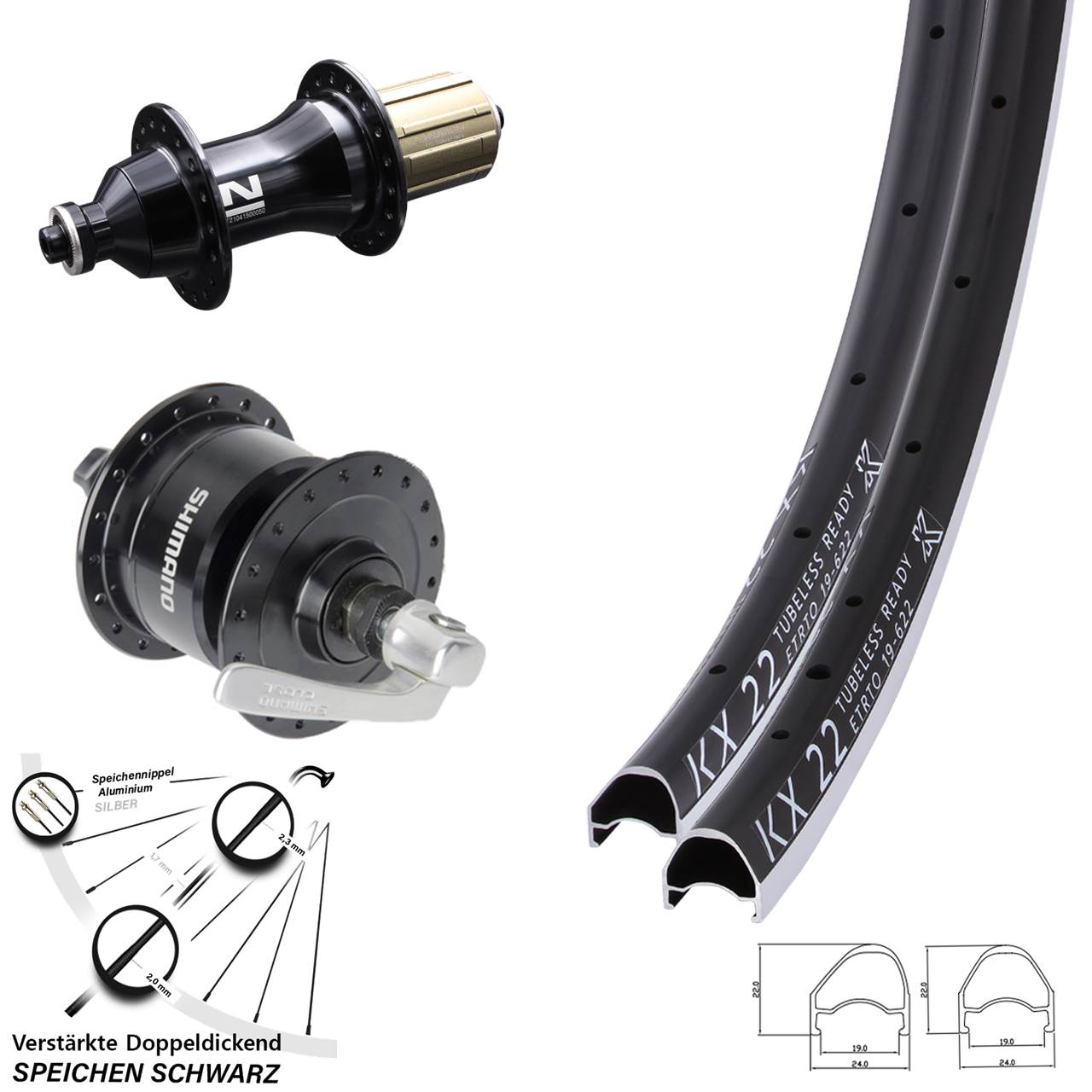 KX 22 OS Novatec F162SB Shimano DH-3N72 28 Zoll Laufradsatz QR 8-12 fach HG