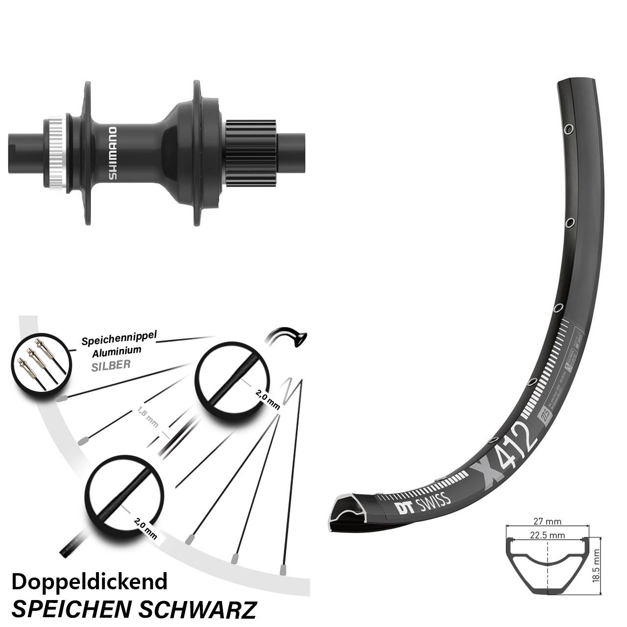 DT Swiss X 412 Shimano FH-MT410 28-29 Zoll Centerlock Hinterrad 12x142 Micro Spline