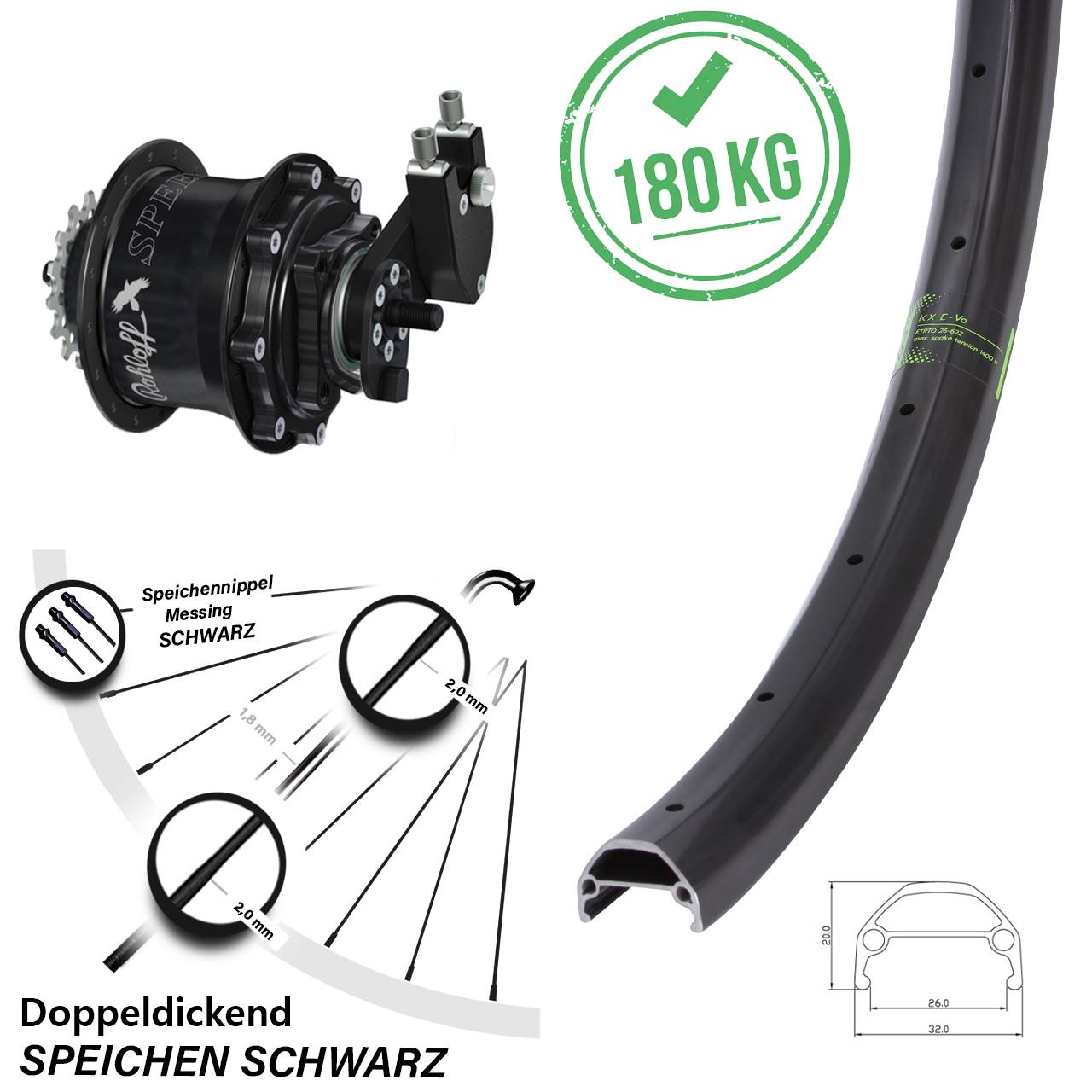 20 Zoll Laufrad Rohloff Speedhub 500/14 TS DB OEM schwarz KX Evo