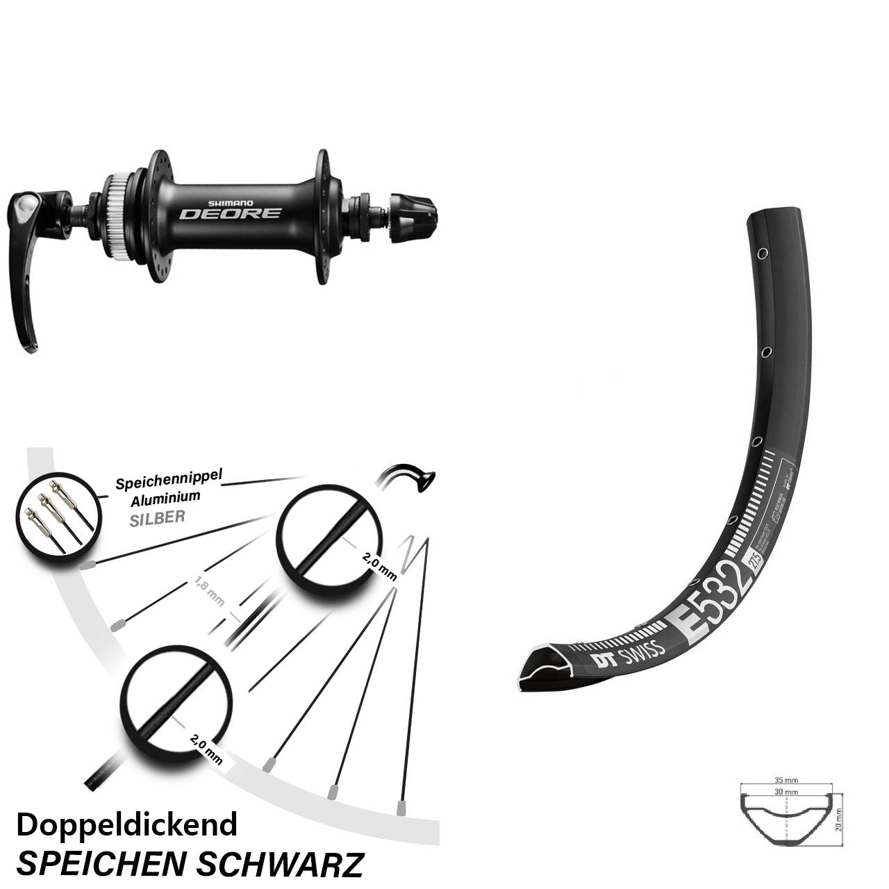 Disc Vorderrad 29 Zoll DT Swiss E532 Shimano HB-M6000 für Schnellspanner