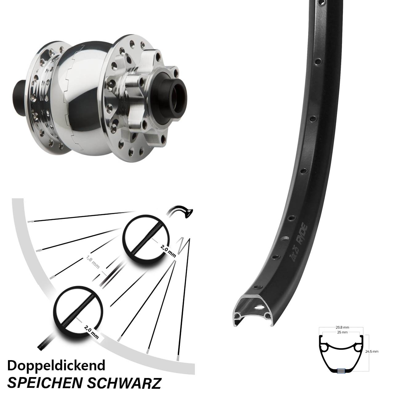 Disc Nabendynamolaufrad 15x100 29 Zoll Ryde ZAC 25 SON 28