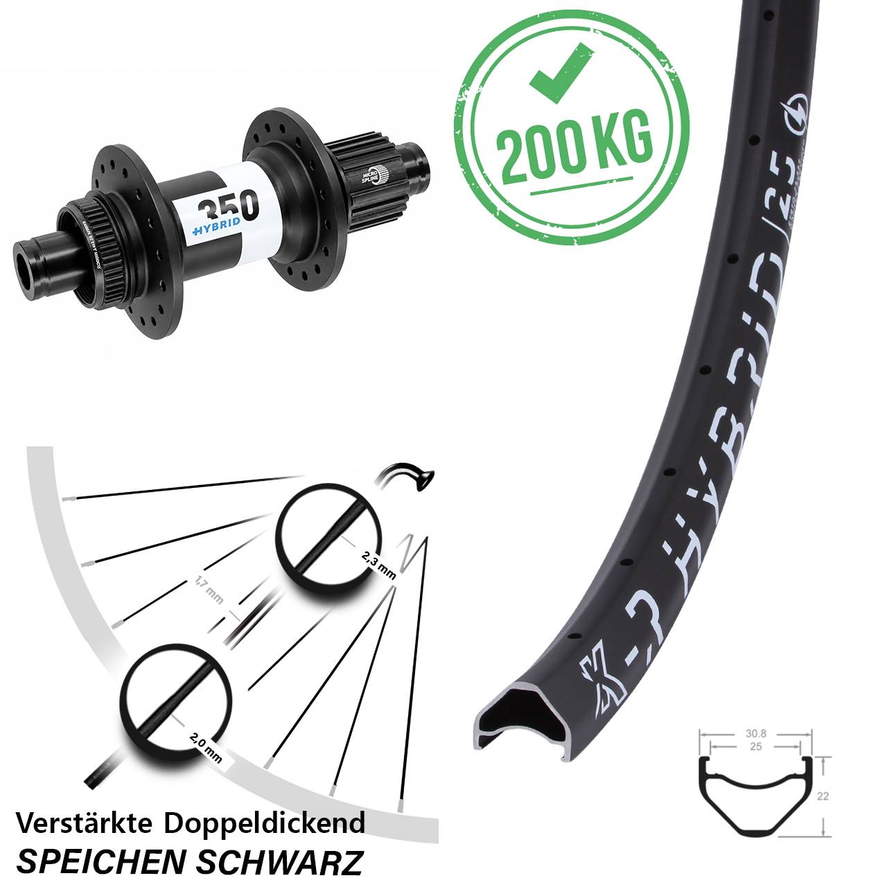 Boost Disc Laufrad 12x148 29 Zoll KX-R Hybrid 25 DT Swiss 350 Shimano Micro Spline
