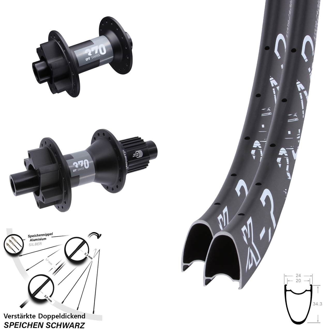 Disc Laufradsatz 28 Zoll KX-R Road DT Swiss 370 Shimano Micro Spline 12x100/142