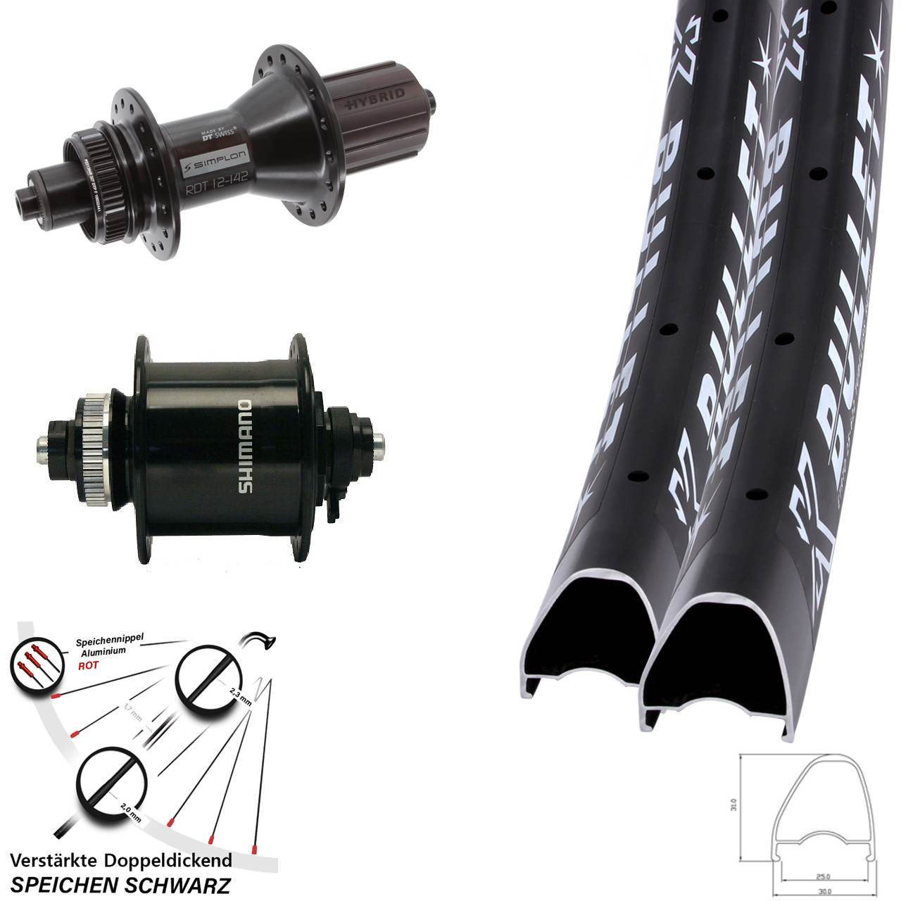Laufradsatz Disc QR 29 Zoll KX Bullet OS DT Swiss 370 Hybrid Shimano DH-UR700 8-11 fach