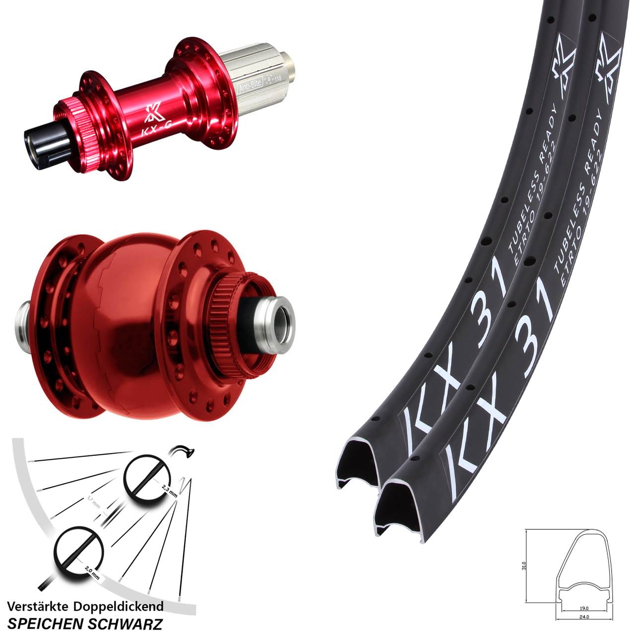 Laufradsatz Centerlock KX-G31 OS rot SON 28 Zoll 8-12 fach HG 12x100/142