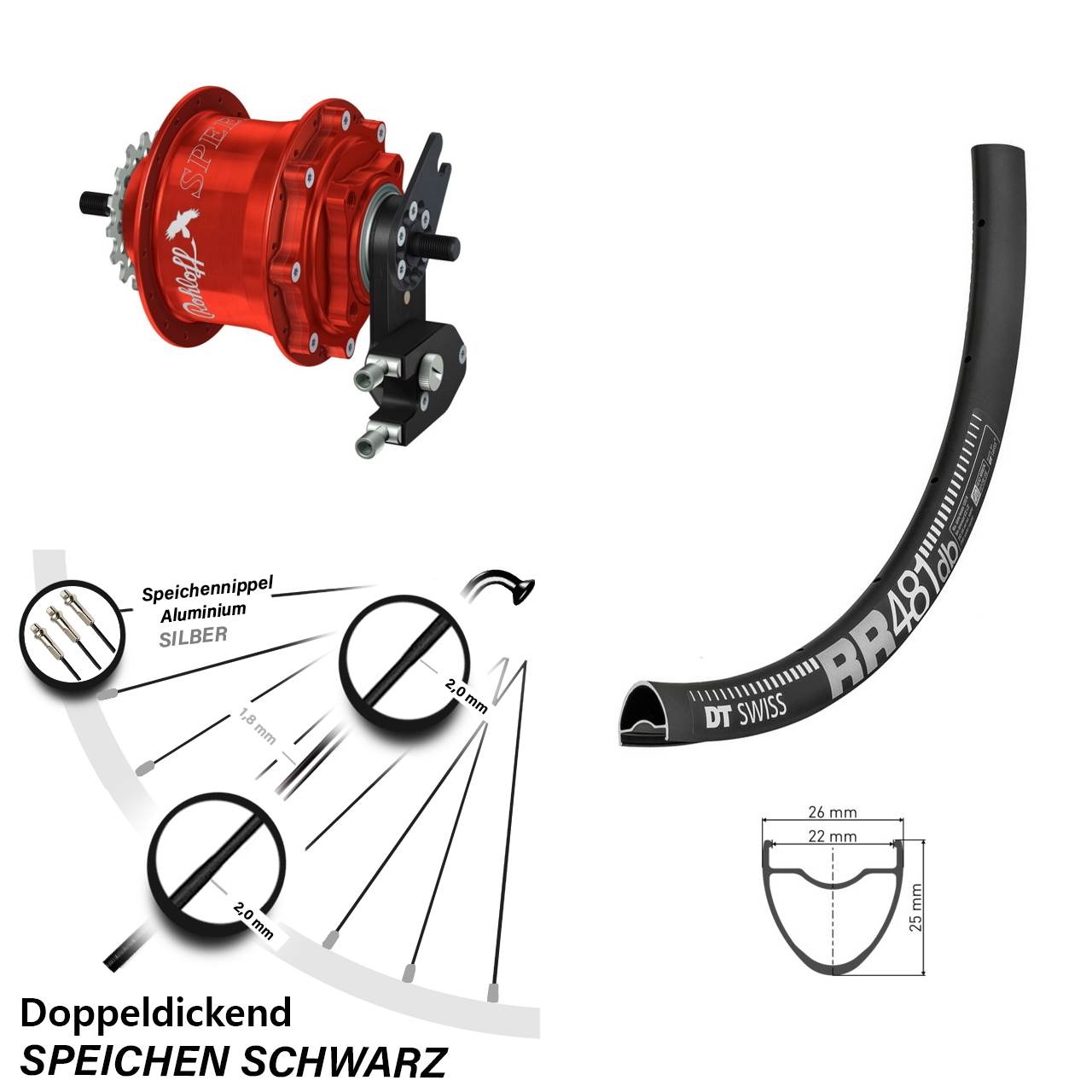Hinterrad 28 Zoll DT Swiss RR 481 Disc Rohloff Speedhub 500/14 TS DB OEM2 Tandem rot
