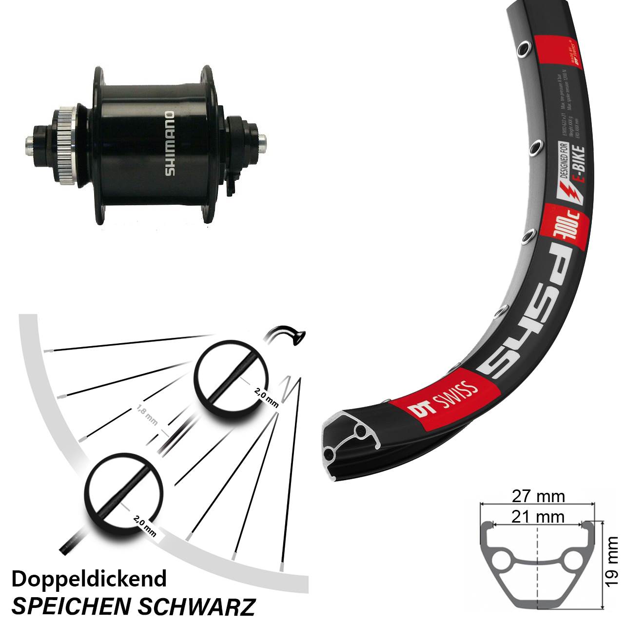 DT Swiss 545 Shimano DH-UR700-3D 26 Zoll Disc Vorderrad mit Nabendynamo für Schnellspanner