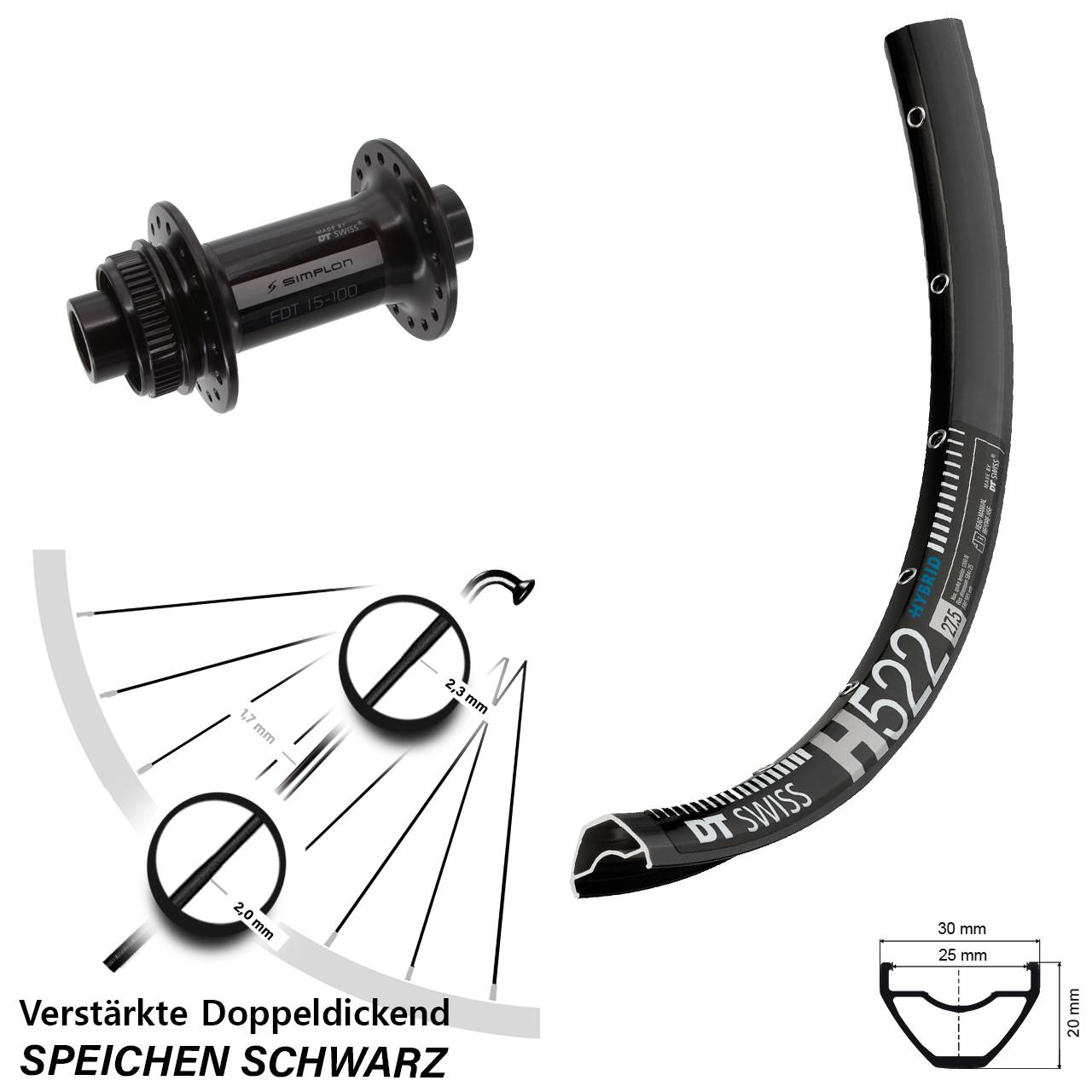 Vorderrad Centerlock 29 Zoll DT Swiss H 522-370 15x100