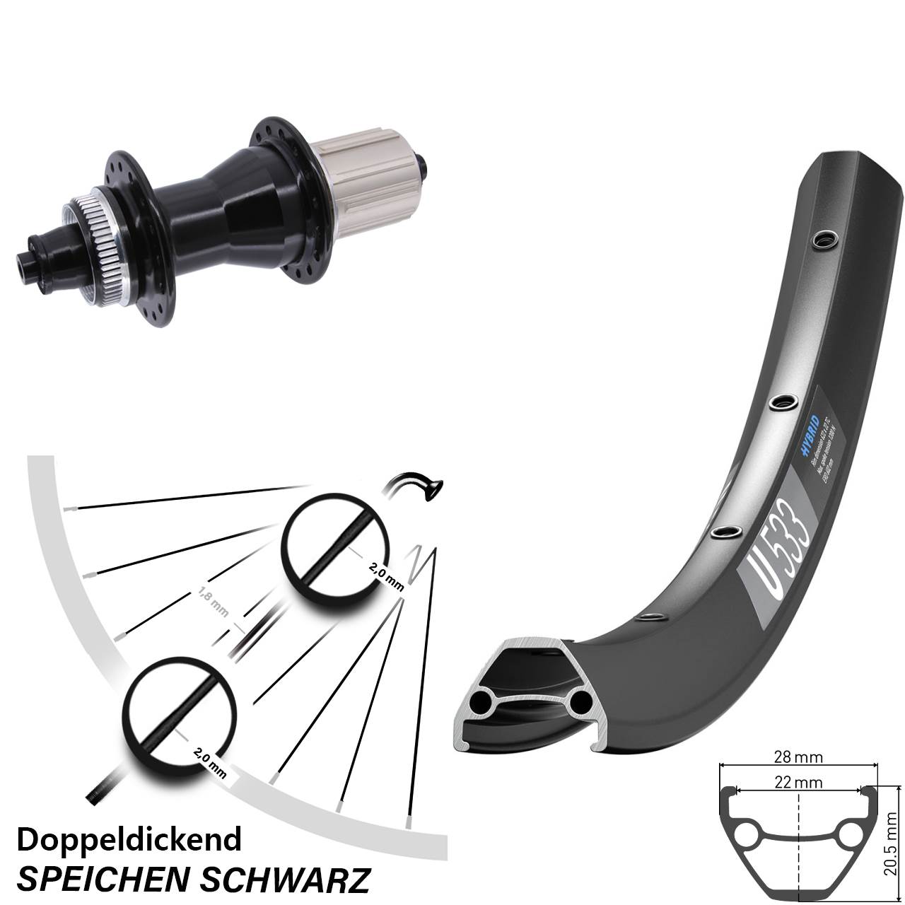 27,5 Zoll DT Swiss U 533 Hinterrad Novatec 8-12 fach