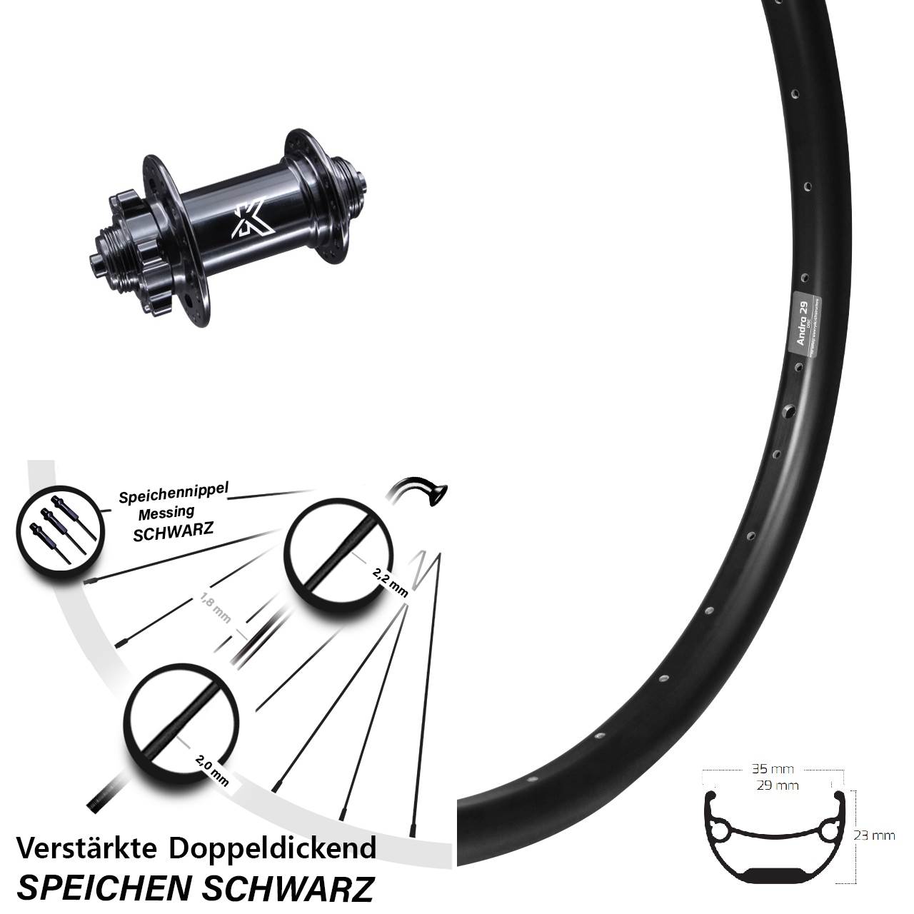 KX-M Vorderrad Ryde Andra 29 breit 27,5 Zoll für 6-Loch Lastenrad
