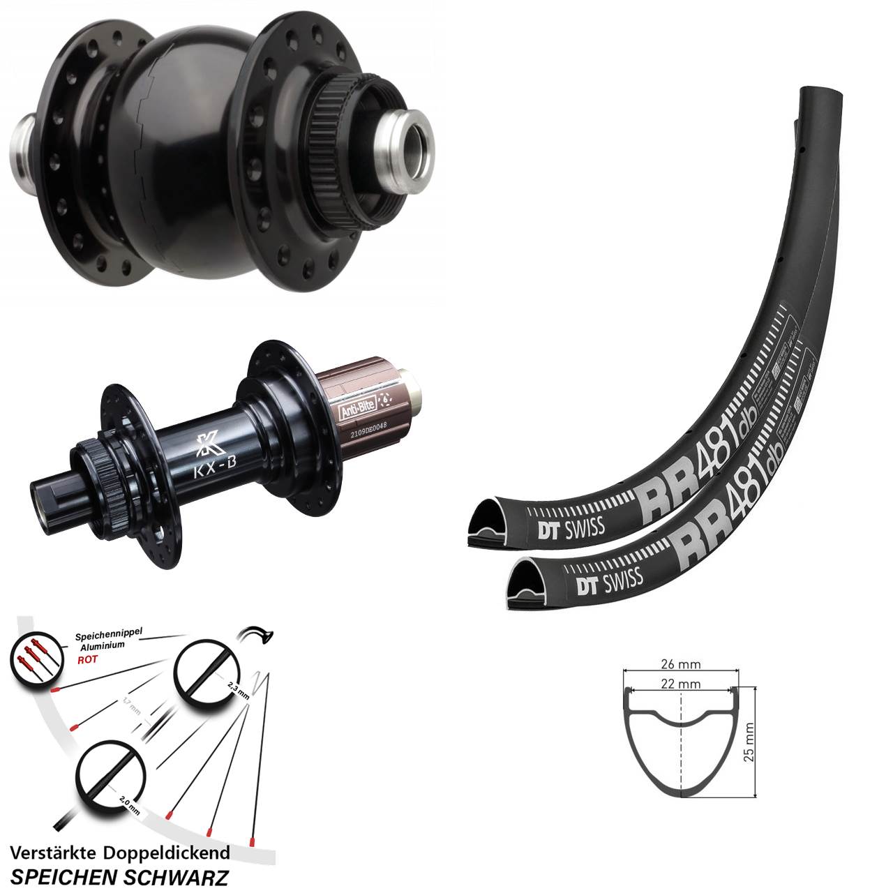Laufradsatz SON 28 Zoll DT Swiss RR481 KX-B 8-12 fach 12x110/148