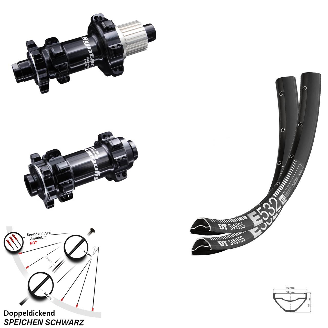 29 Zoll Laufradsatz DT Swiss E 532 Syntace Boost Straightpull 12-fach Micro Spline