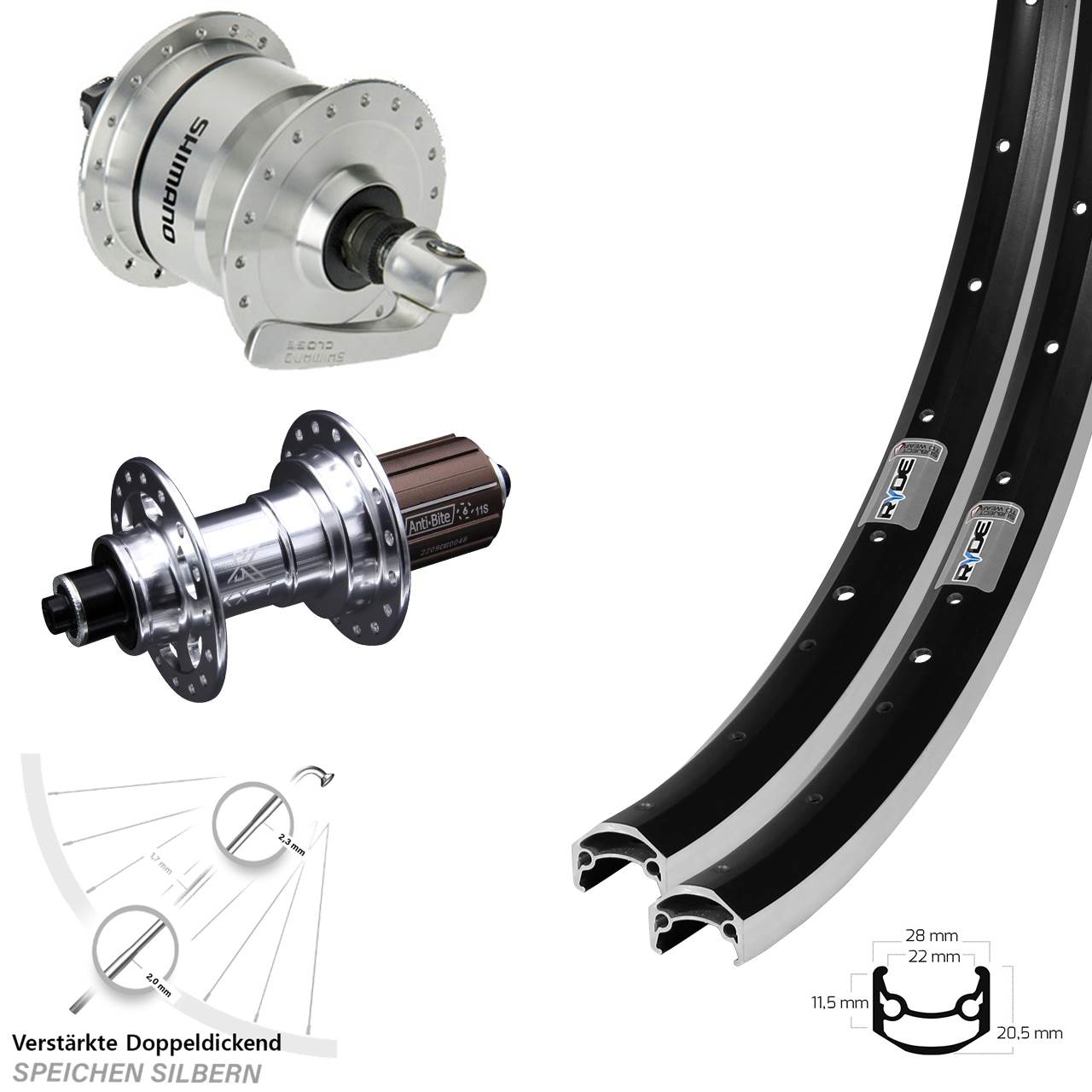 Laufradsatz für Schnellspanner 27,5 Zoll Ryde Andra 35 KX-T Shimano DH-3N72 8-12 fach