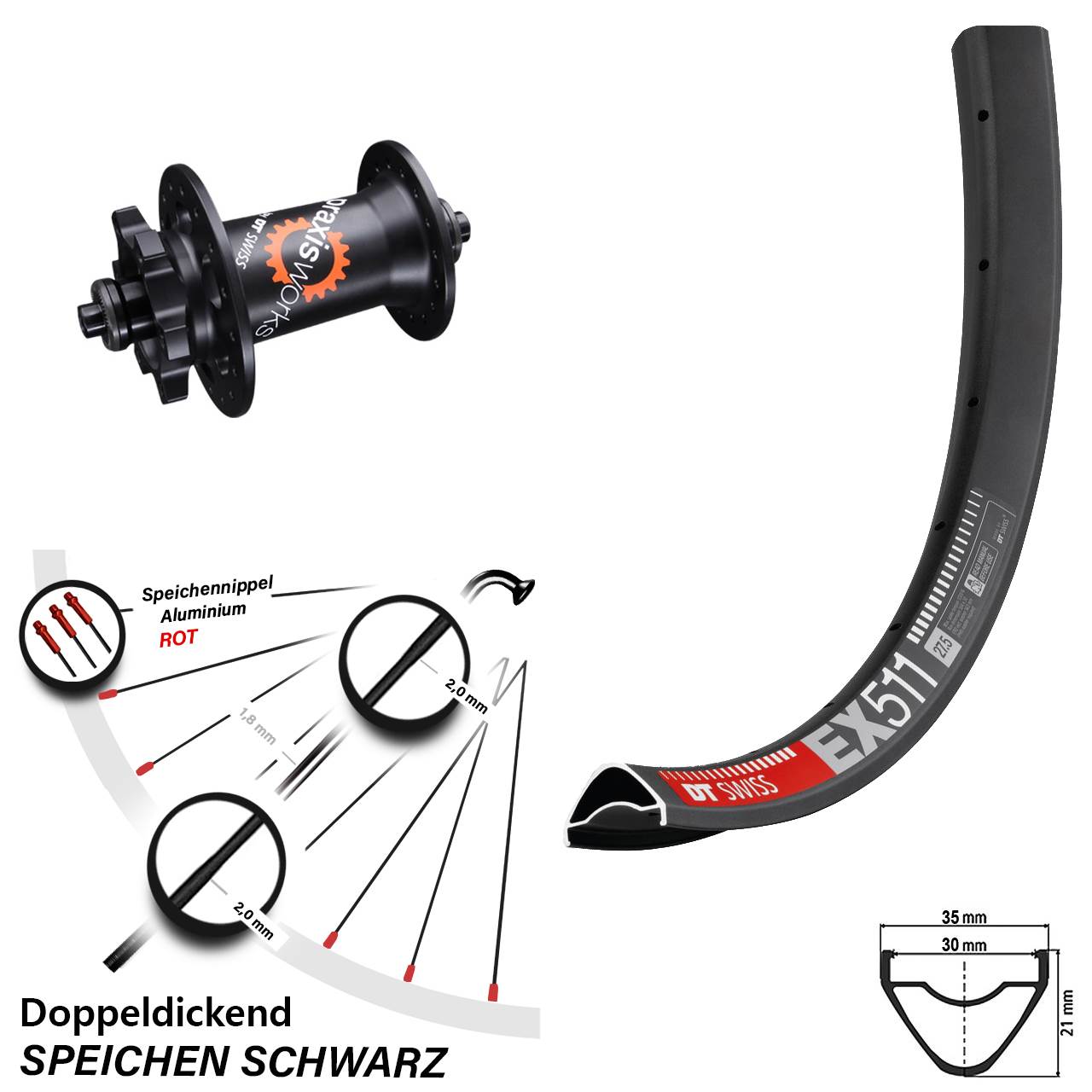DT Swiss EX 511 Disc-Vorderrad 29 Zoll nabe 350 SL 6-loch 5x100 mm