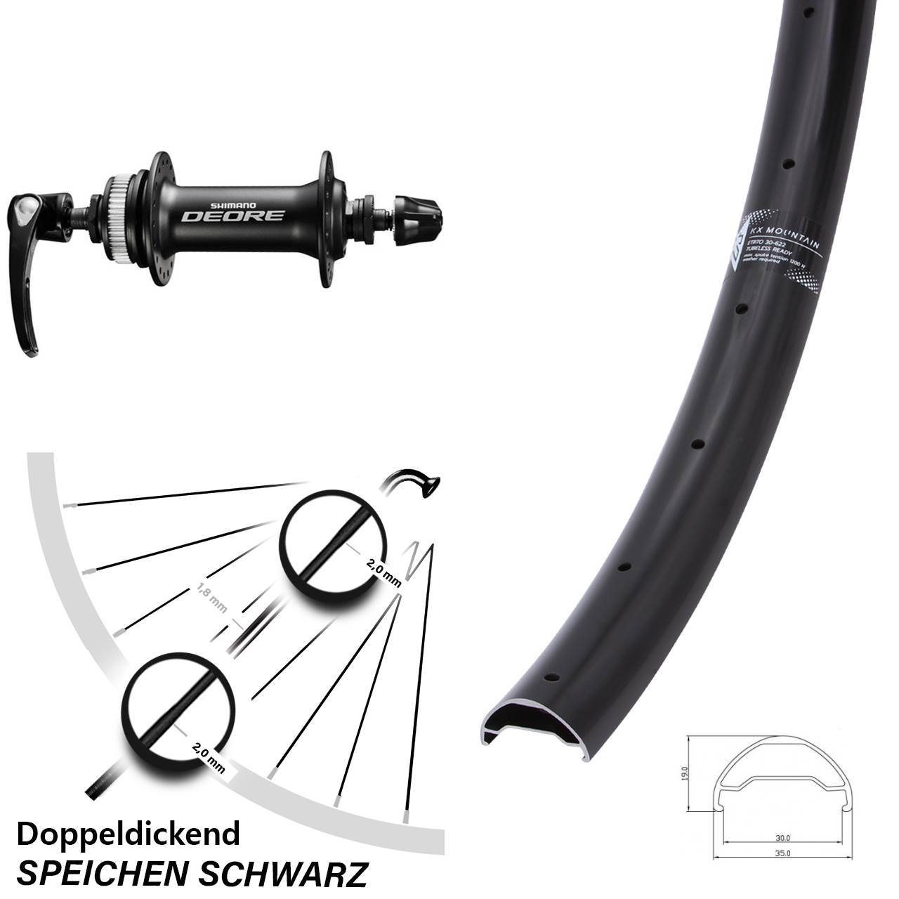 Centerlock Vorderrad für Schnellspanner 29 Zoll KX Mountain Shimano HB-M6000