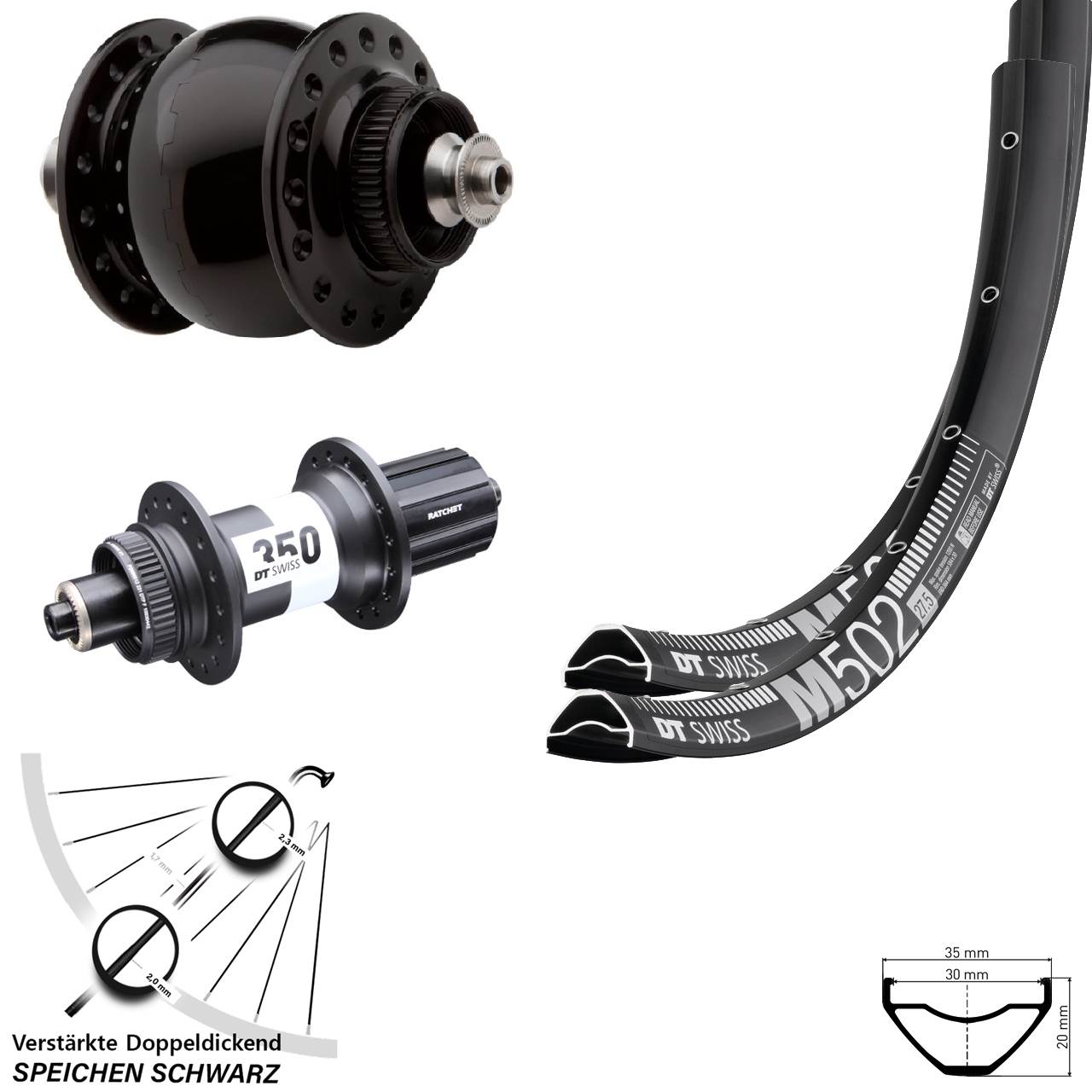 DT Swiss M 502-350 SON delux 27,5 Zoll Laufradsatz Centerlock QR 8-11 fach