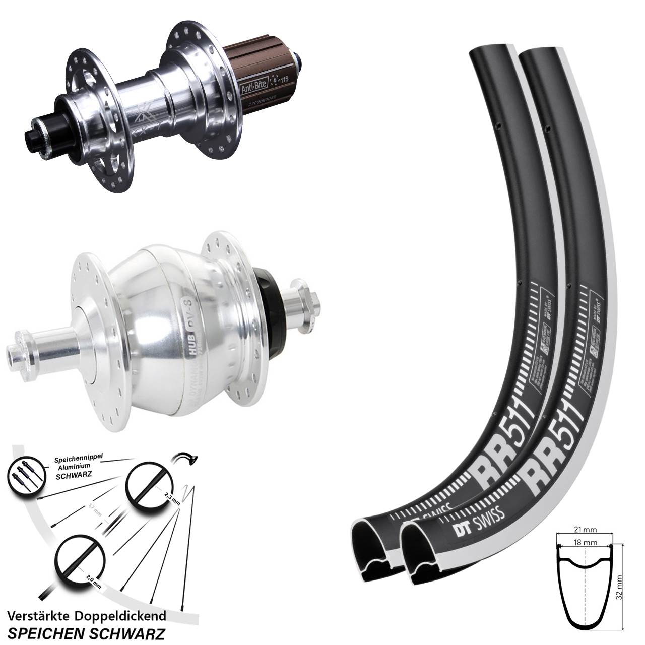 Laufradsatz 28 Zoll DT Swiss RR511 KX-T SP PV-8 8-12 fach HG QR