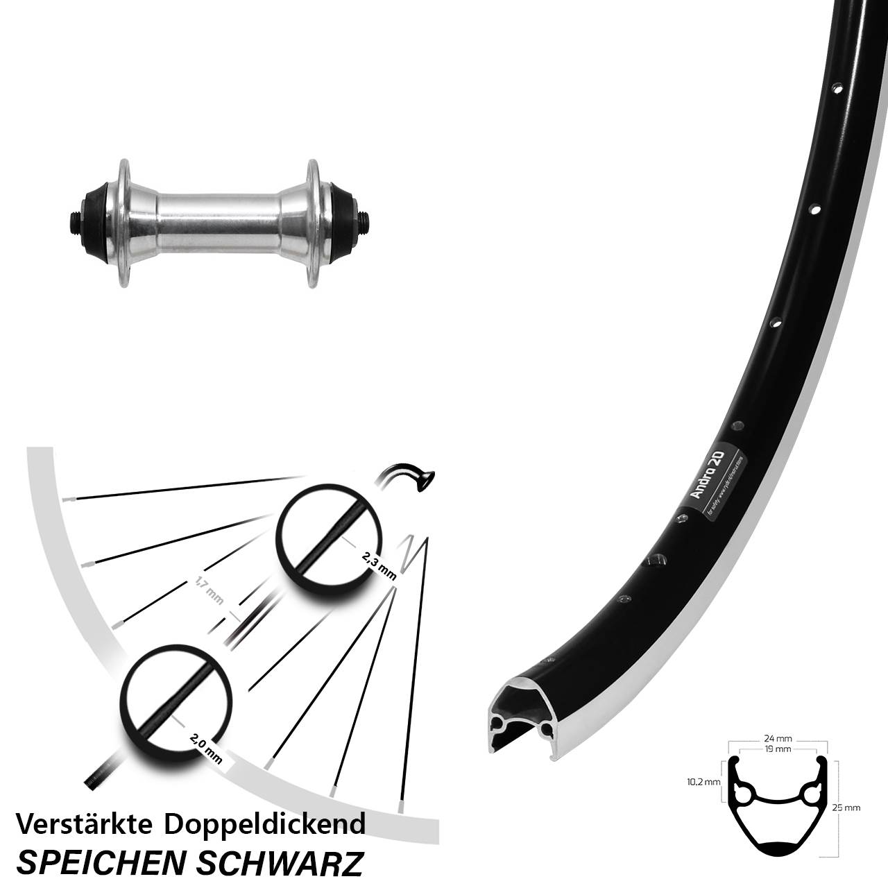 28 Zoll Ryde Andra 20 Formula FM21 Vorderrad für Schnellspanner