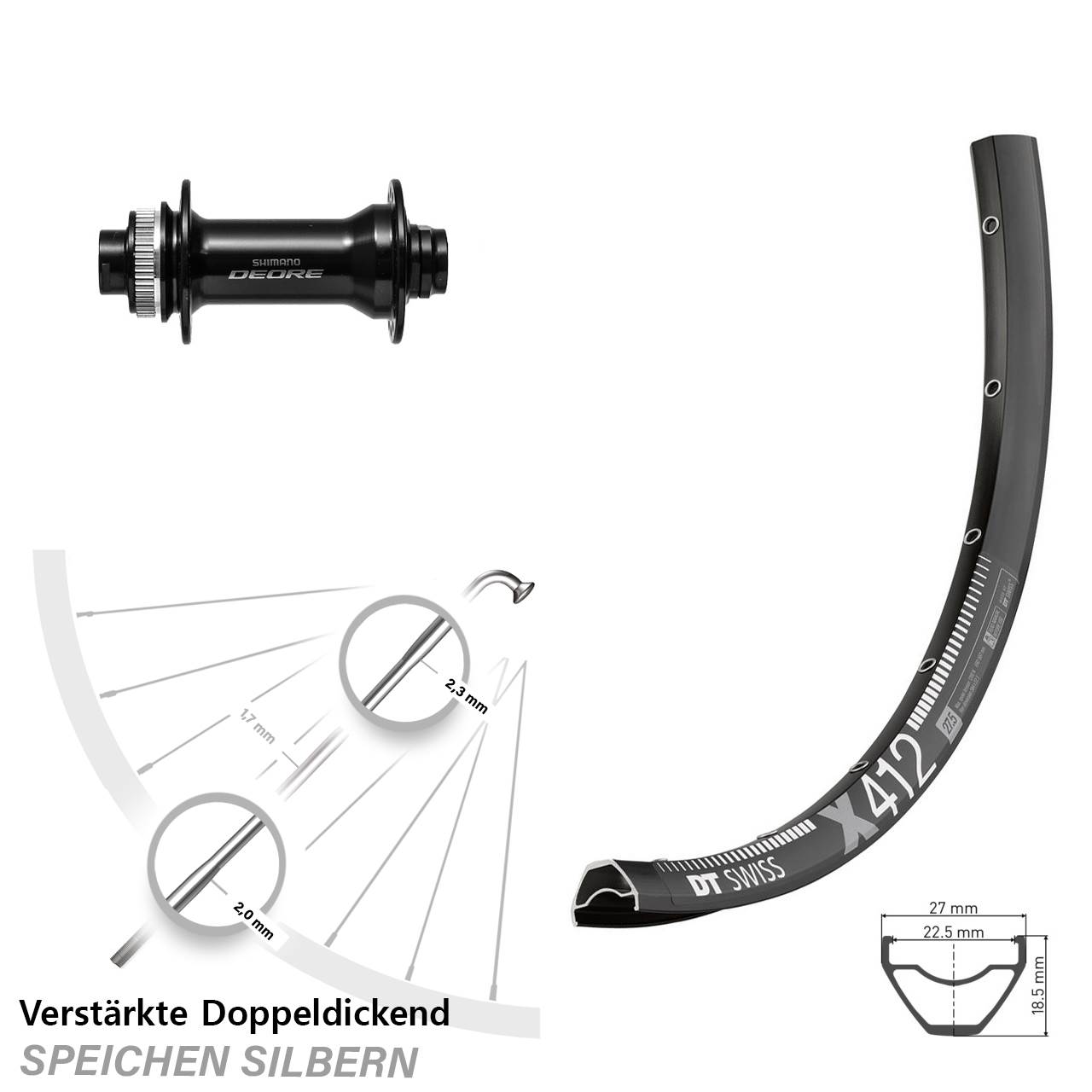 29 Zoll DT Swiss X412 Shimano Deore Disc Laufrad 15x110 Boost